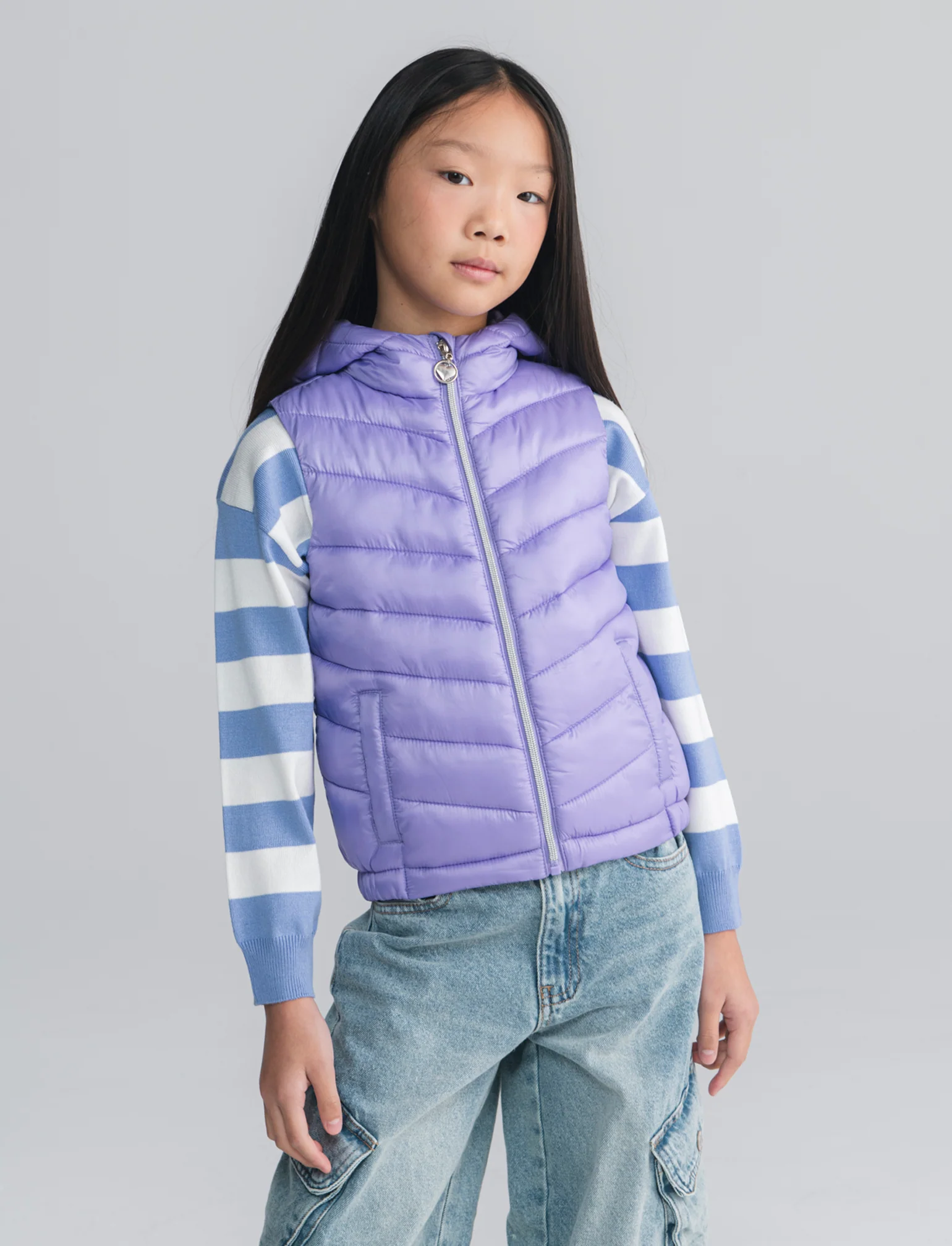 Gilet trapuntato leggero con cappuccio - Lilla - Image 4