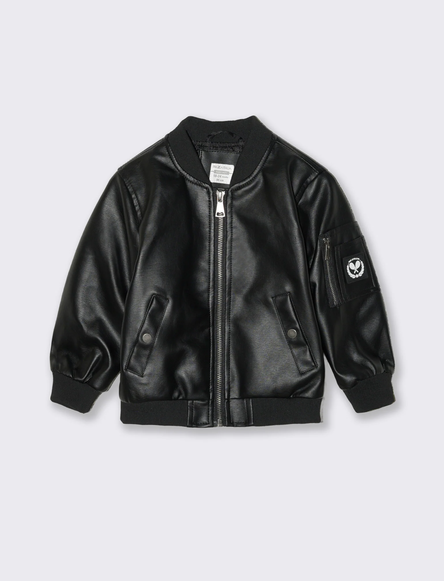 Giubbino bomber in eco-pelle con tasche - Nero