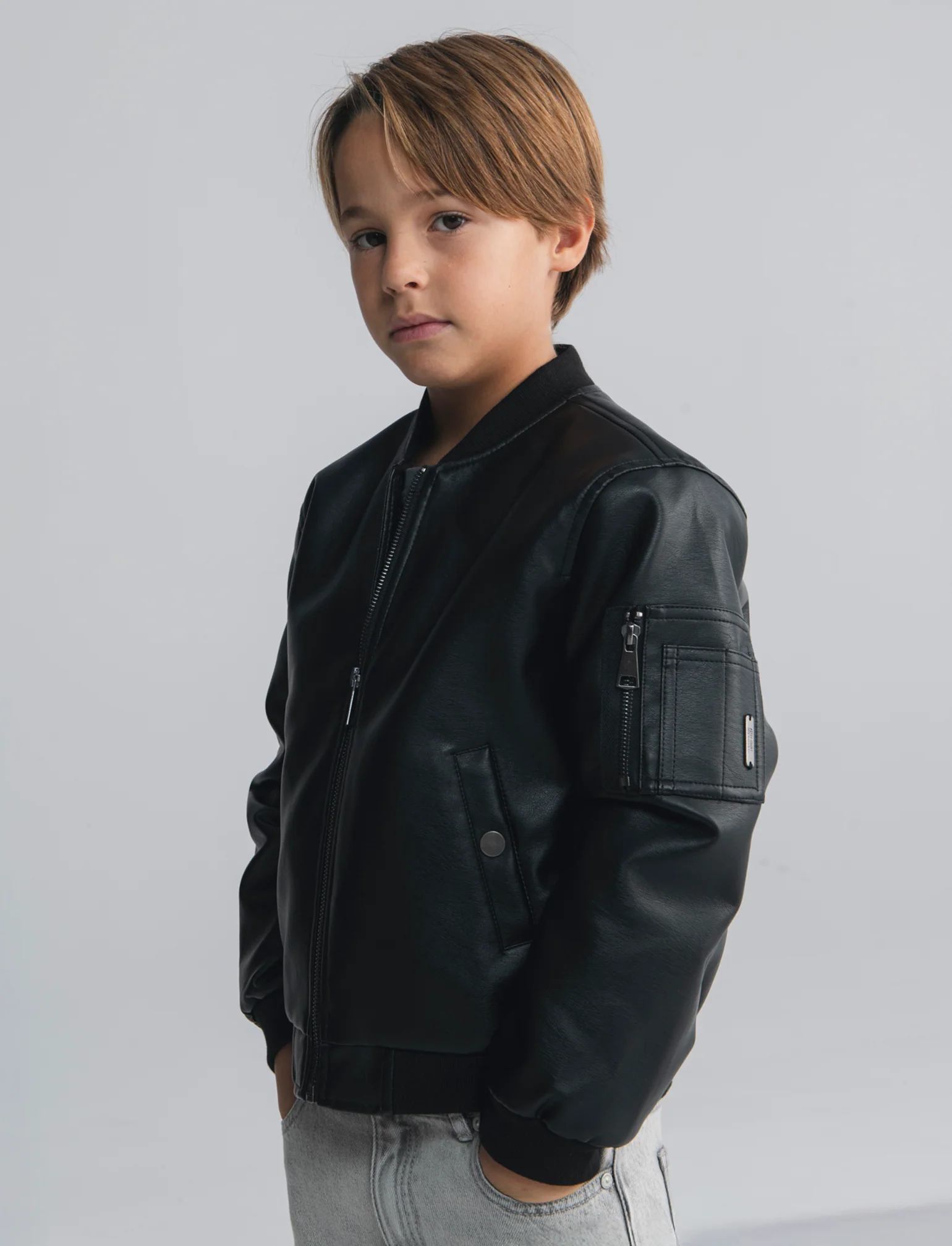 Giubbino bomber in finta pelle elegante - Nero - Image 3
