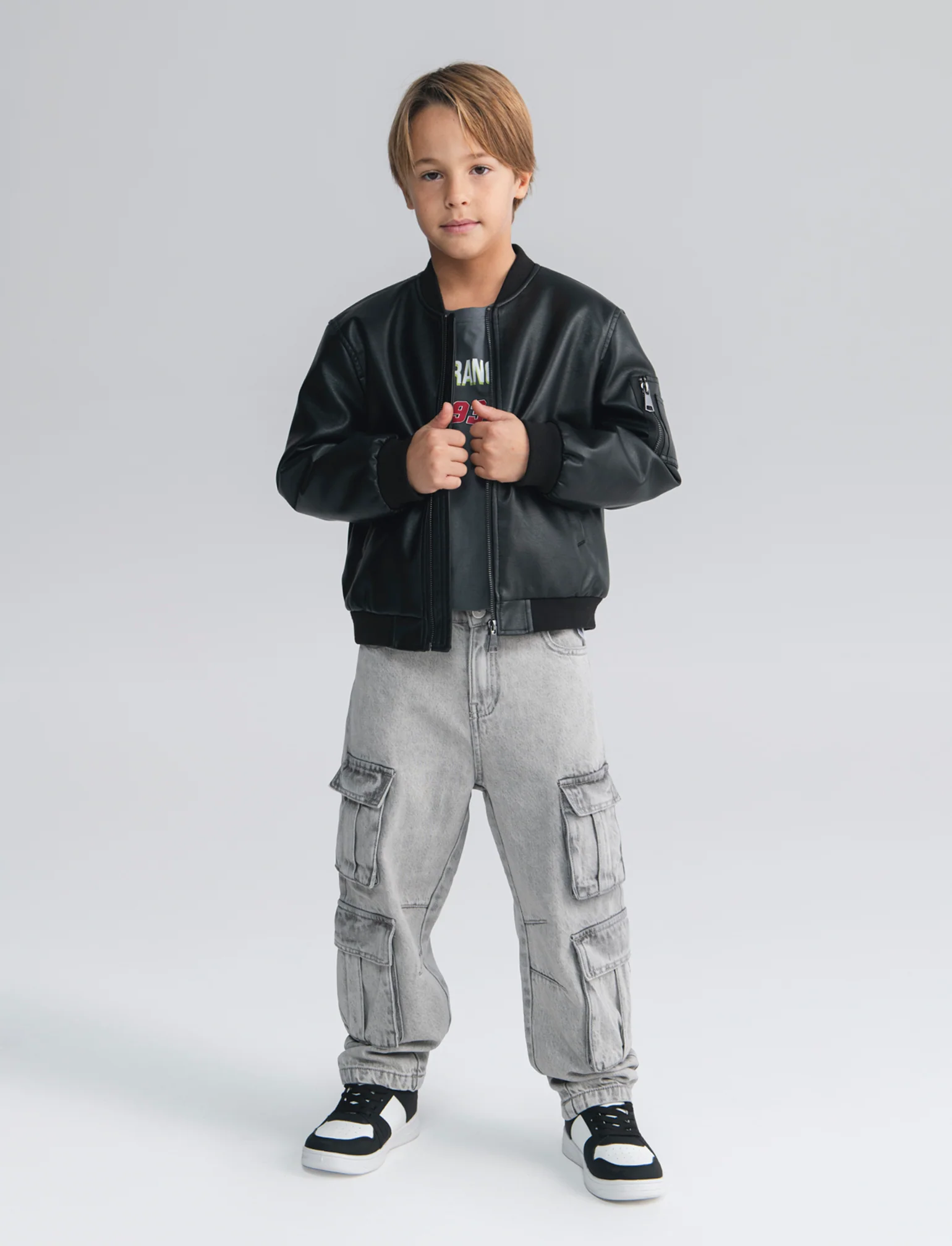 Giubbino bomber in finta pelle elegante - Nero - Image 5