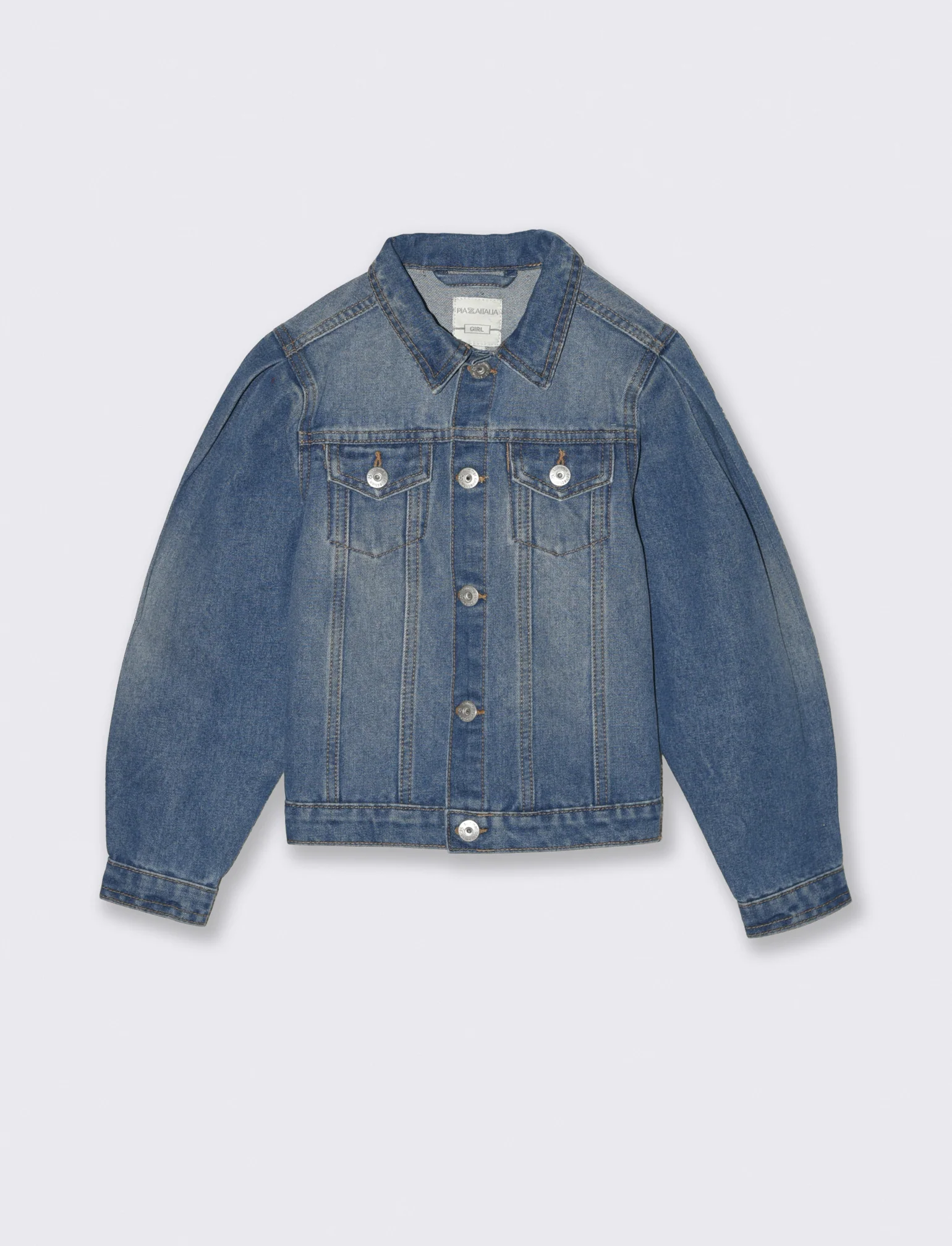 Giubbino jeans bambina manica a sbuffo - Denim chiaro