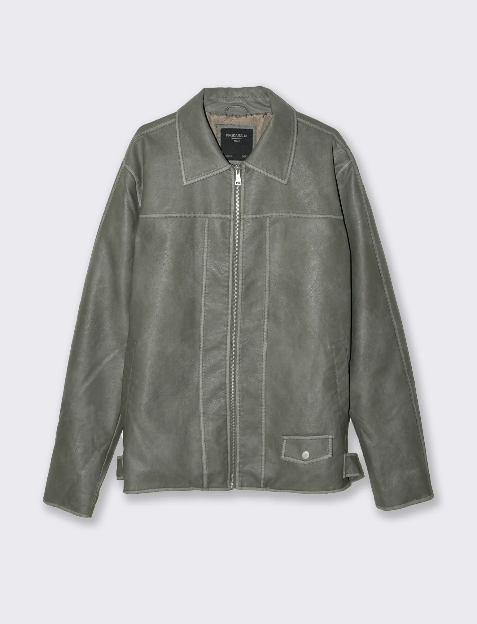 GIUBBOTTO BIKER CON COLLETTO EFFETTO PELLE - Verde salvia