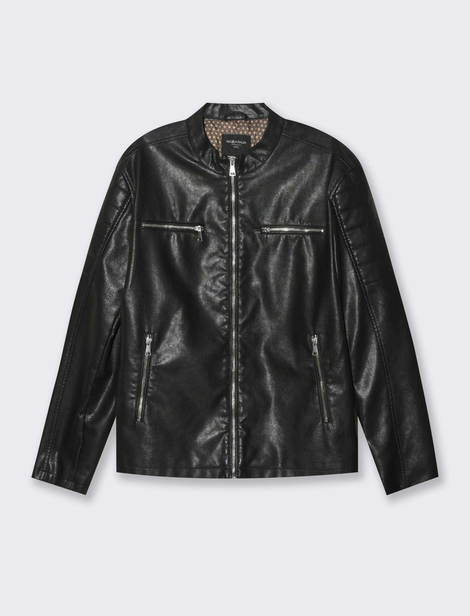 Giubbotto biker effetto pelle da uomo - Nero - Image 4