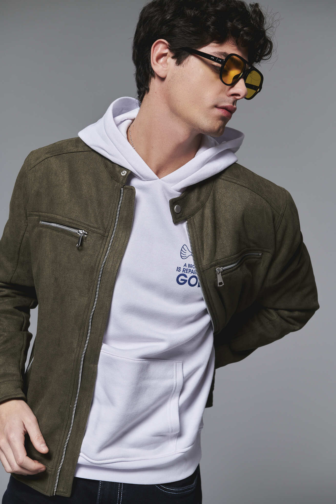 Giubbotto biker effetto scamosciato da uomo - Verde militare