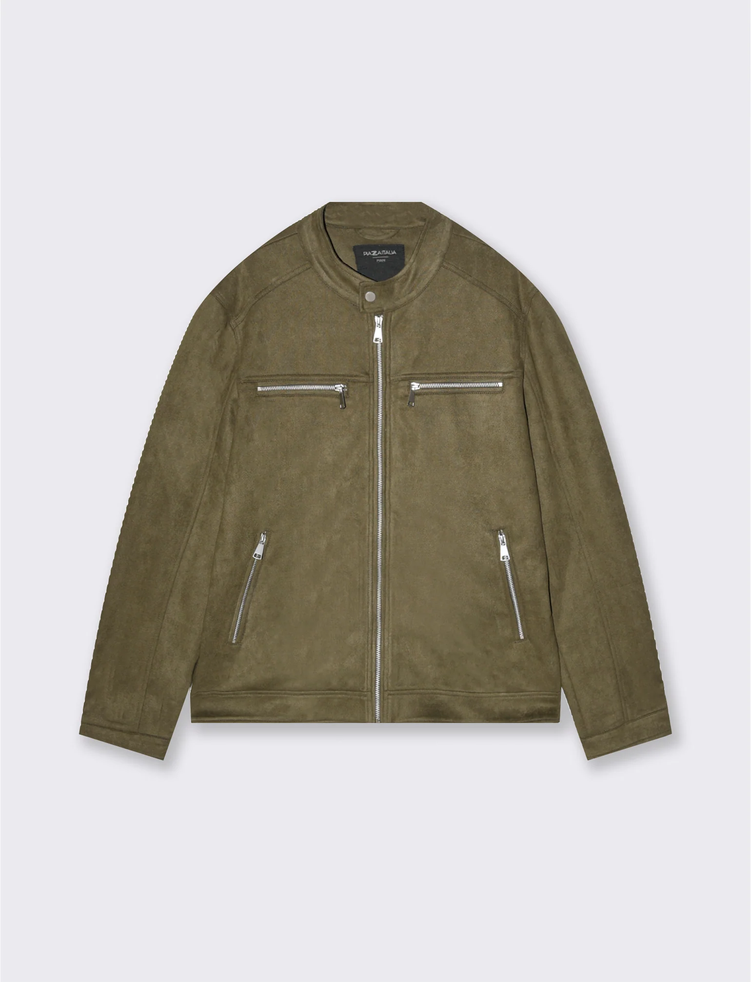 Giubbotto biker effetto scamosciato da uomo - Verde militare - Image 4