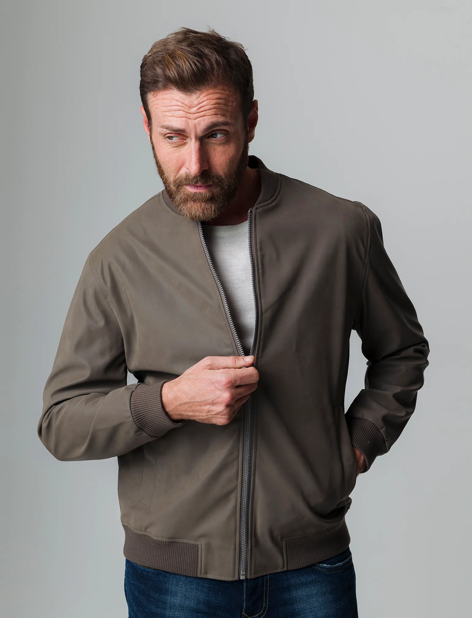 Giubbotto bomber effetto nabuk da uomo - Grigio fango - Image 3