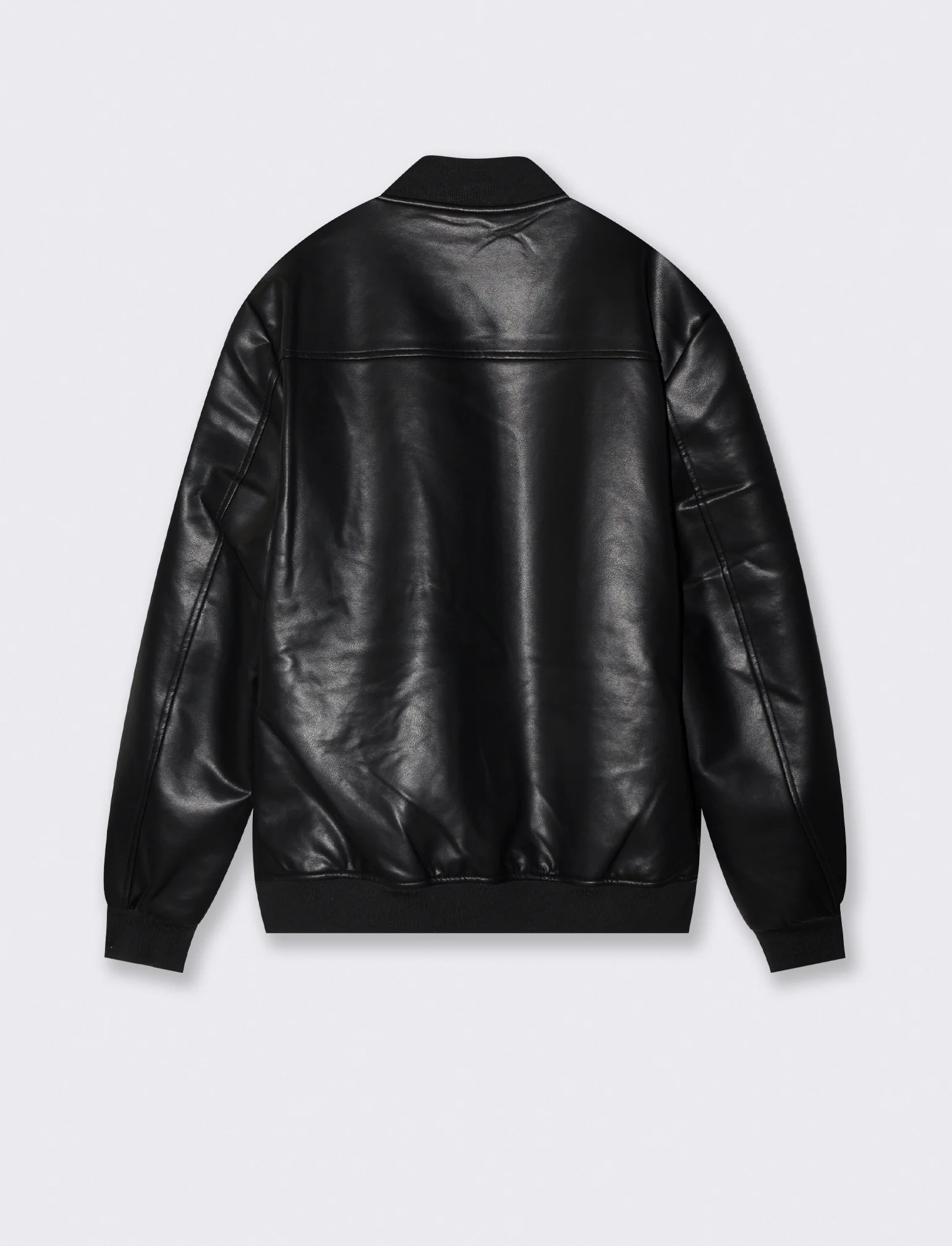 Giubbotto bomber effetto pelle con collo - Nero - Image 2