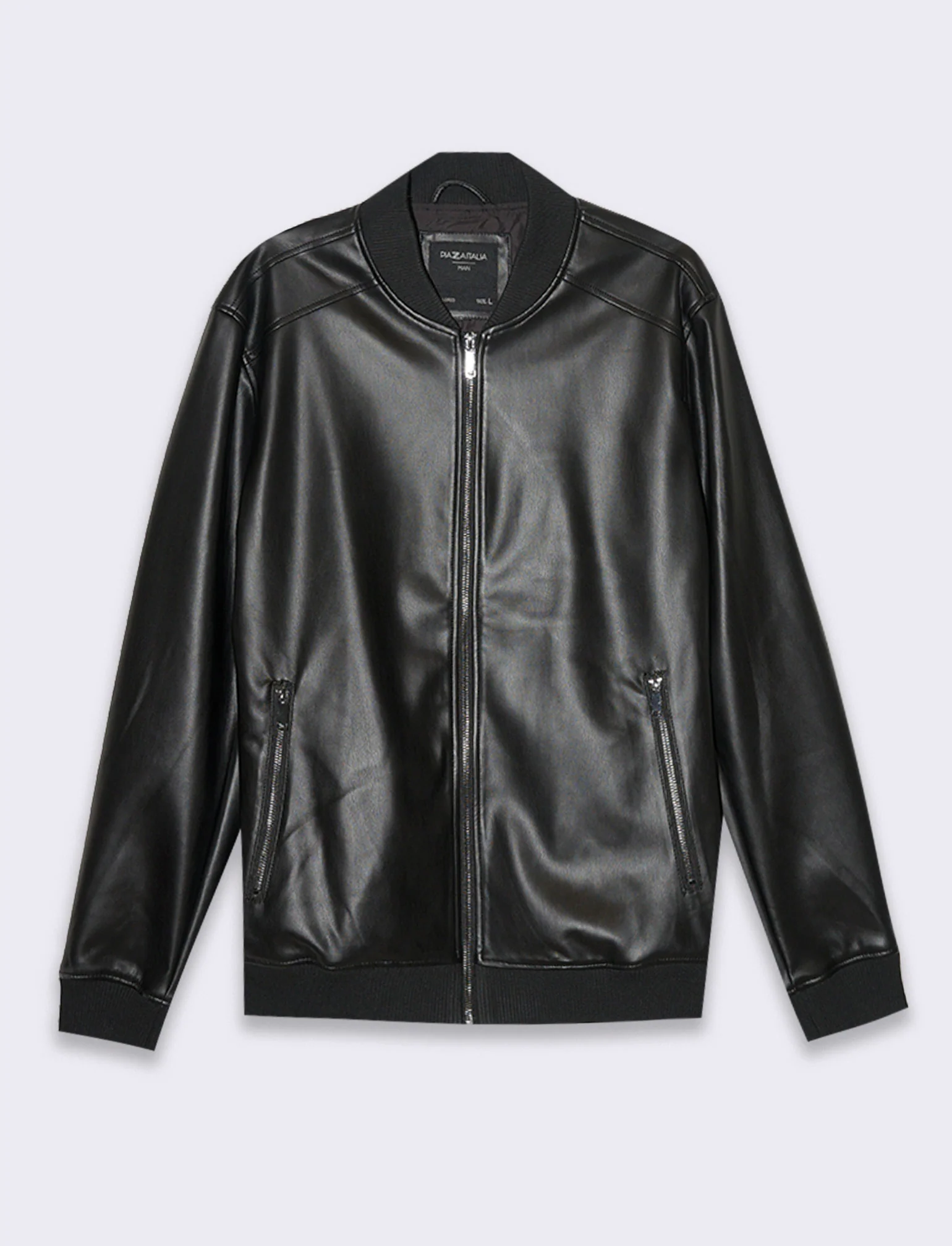Giubbotto bomber effetto pelle da uomo - Nero - Image 4
