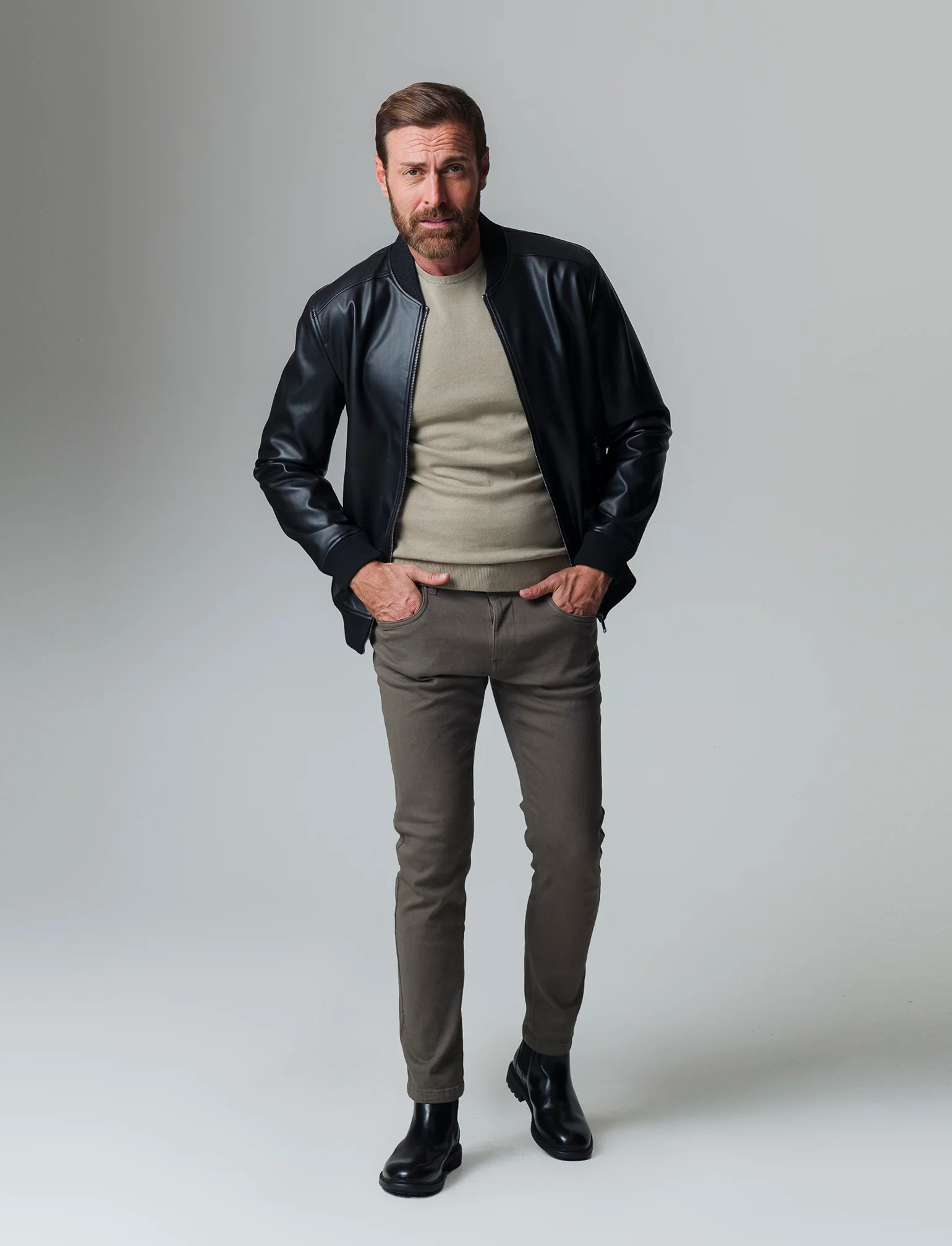 Giubbotto bomber effetto pelle da uomo - Nero - Image 6