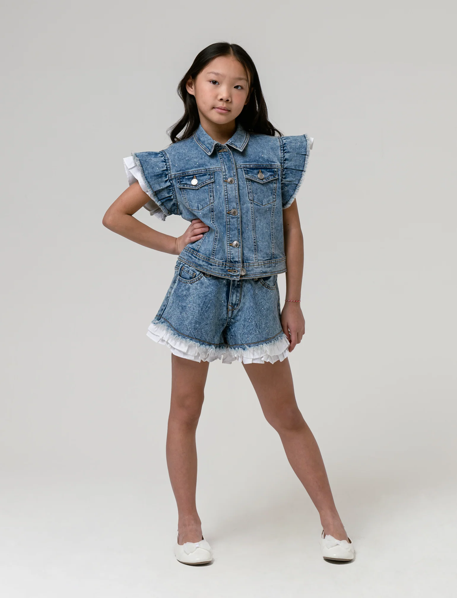 Giubbotto denim strass da bambina - Denim - Image 3