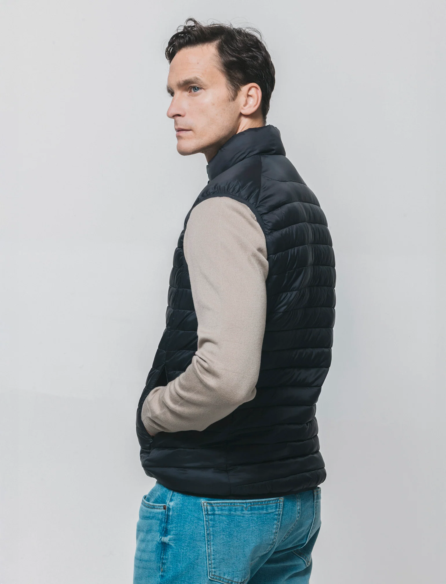 Giubbotto Gilet Piumino Imbottito Collo Alto - Nero - Image 2