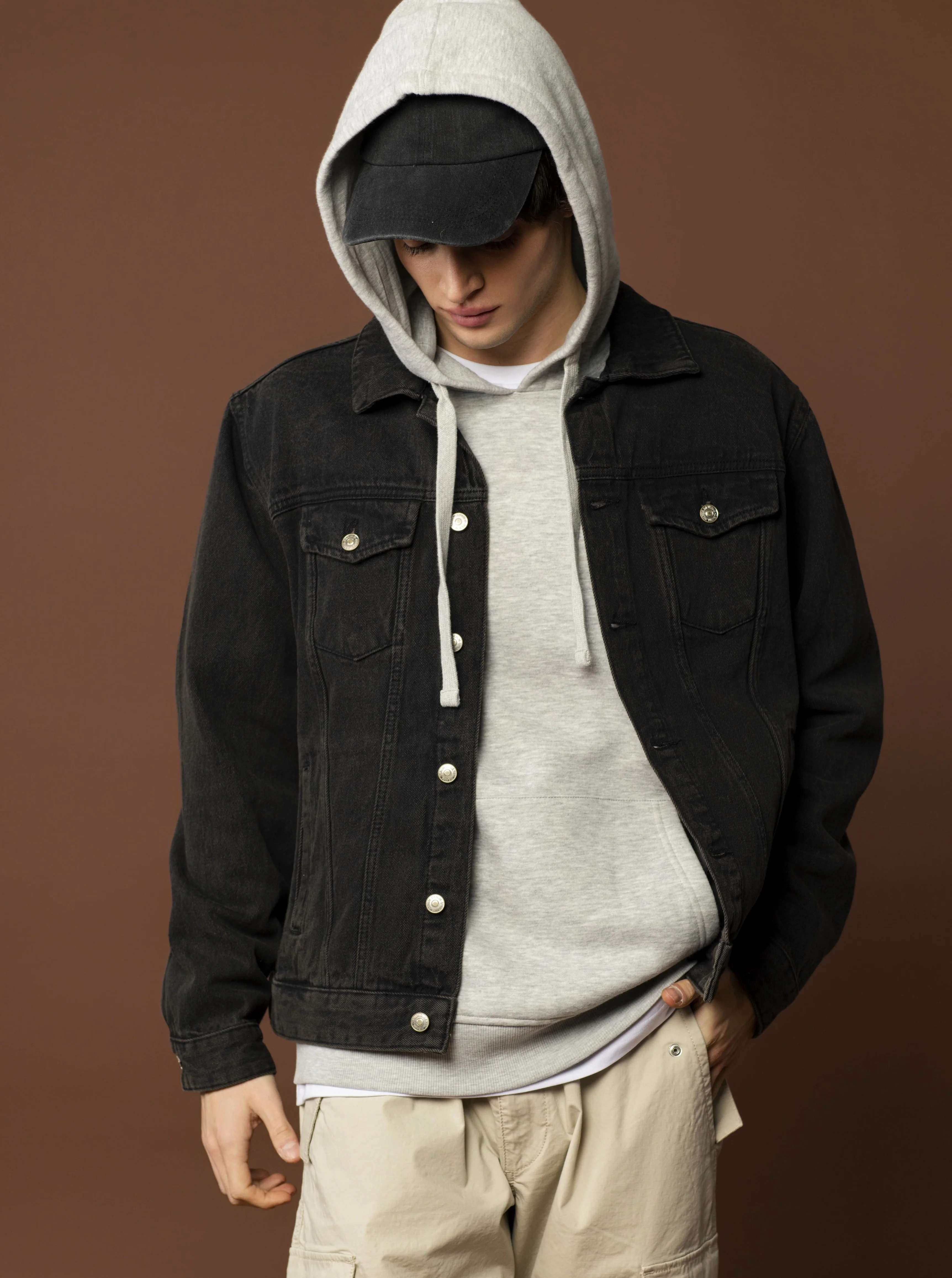 Giubbotto in denim da uomo - Nero