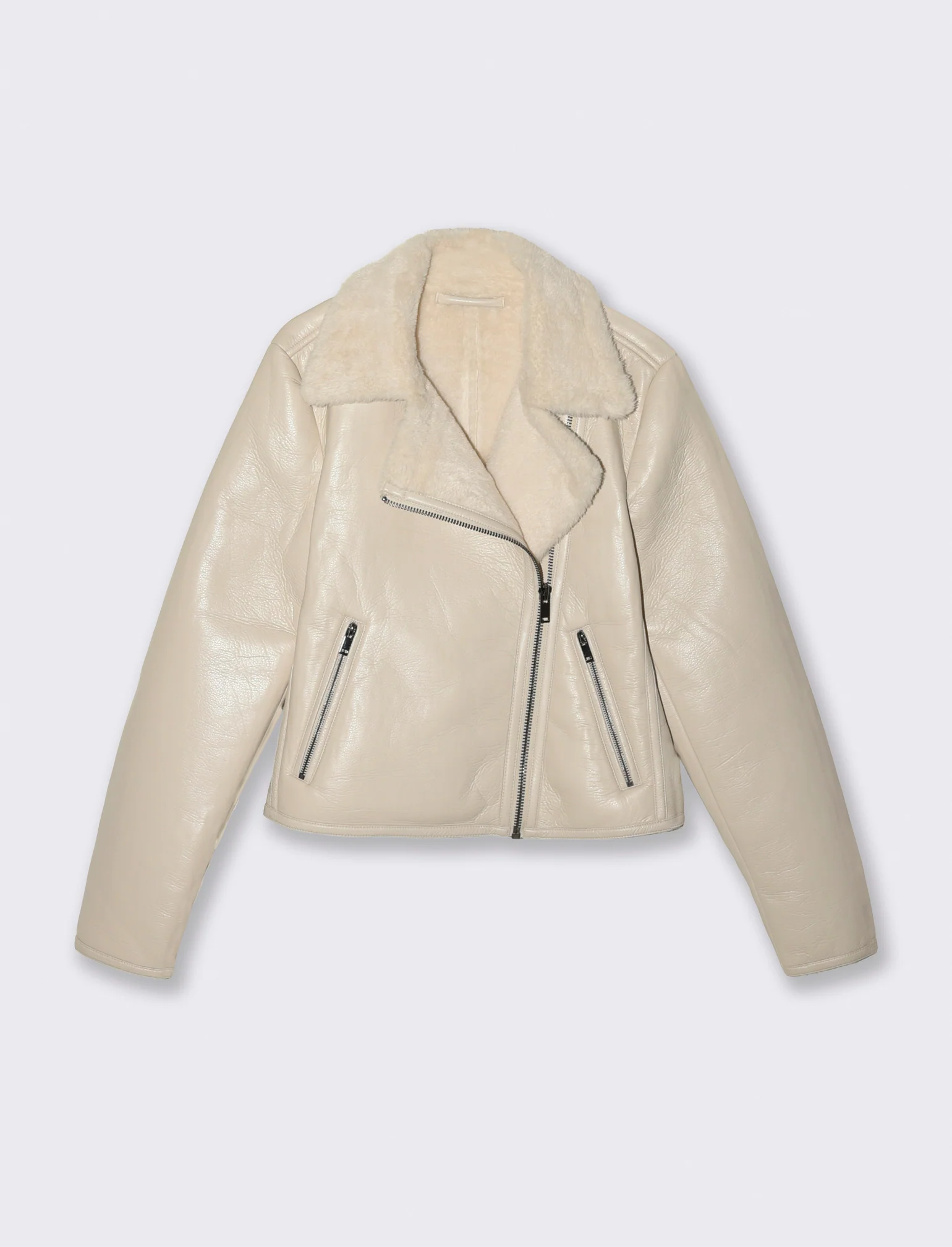 GIUBBOTTO MODELLO CHIODO CON INTERNO IN TESSUTO EFFETTO SHEARLING - Bianco gesso
