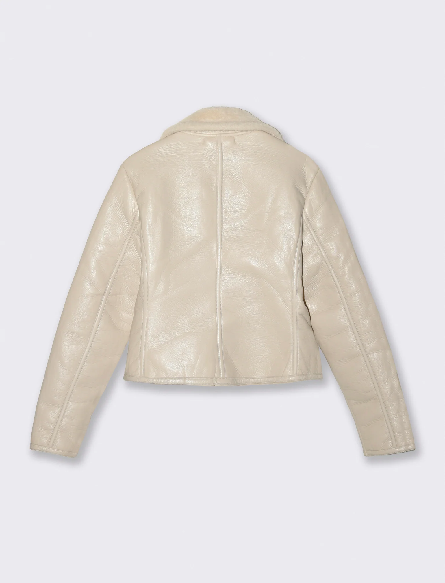 GIUBBOTTO MODELLO CHIODO CON INTERNO IN TESSUTO EFFETTO SHEARLING - Bianco gesso - Image 2