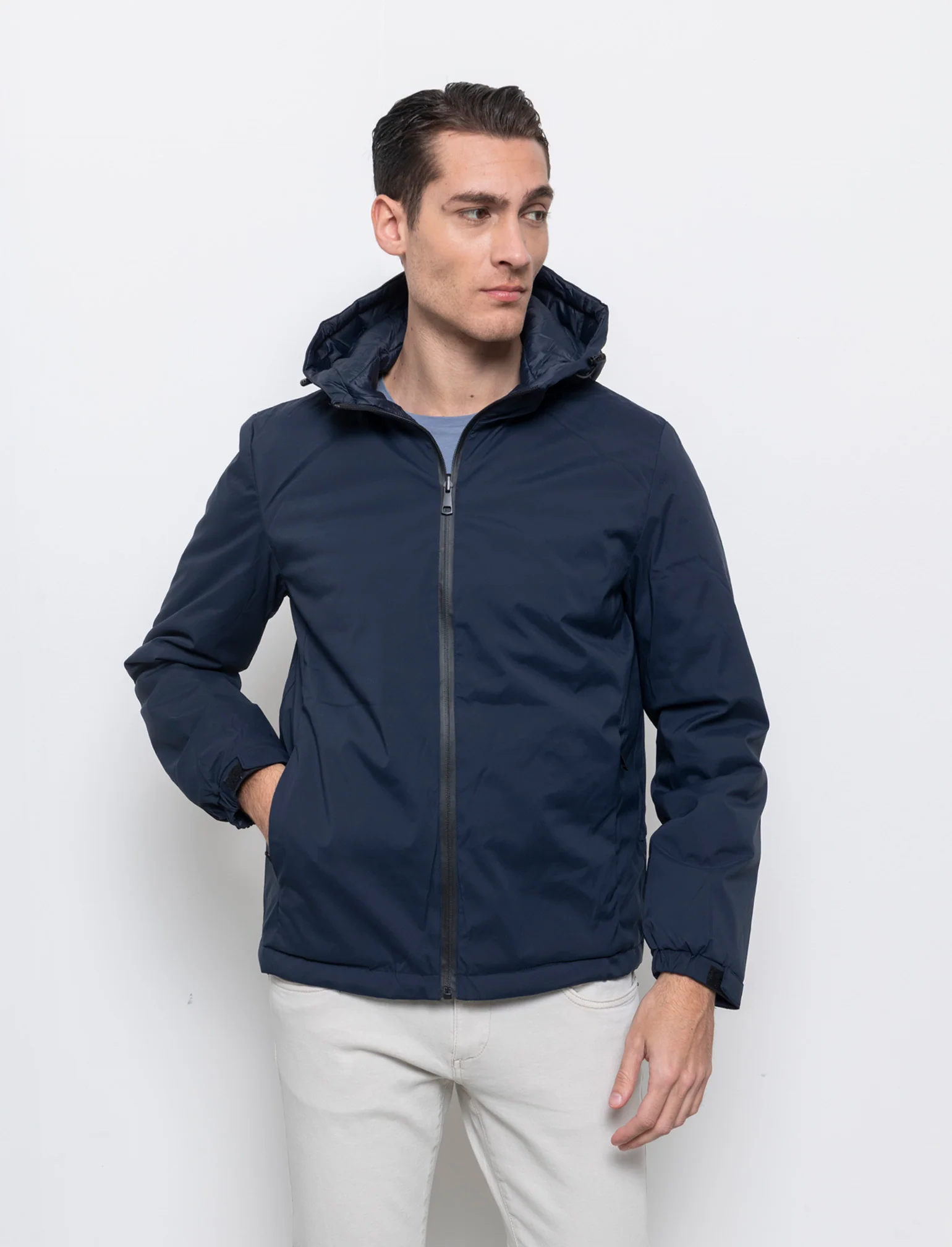 Giubbotto reversibile antivento con cappuccio da uomo - Blu