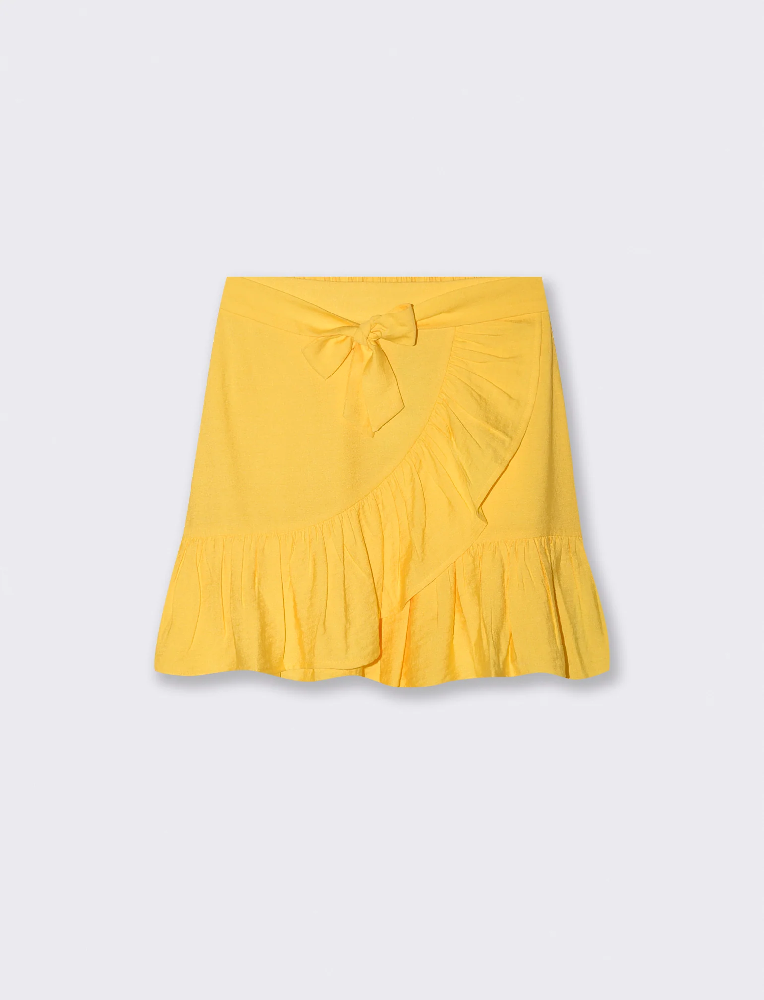 Gonna corta con rouches e fiocco davanti - Giallo limone