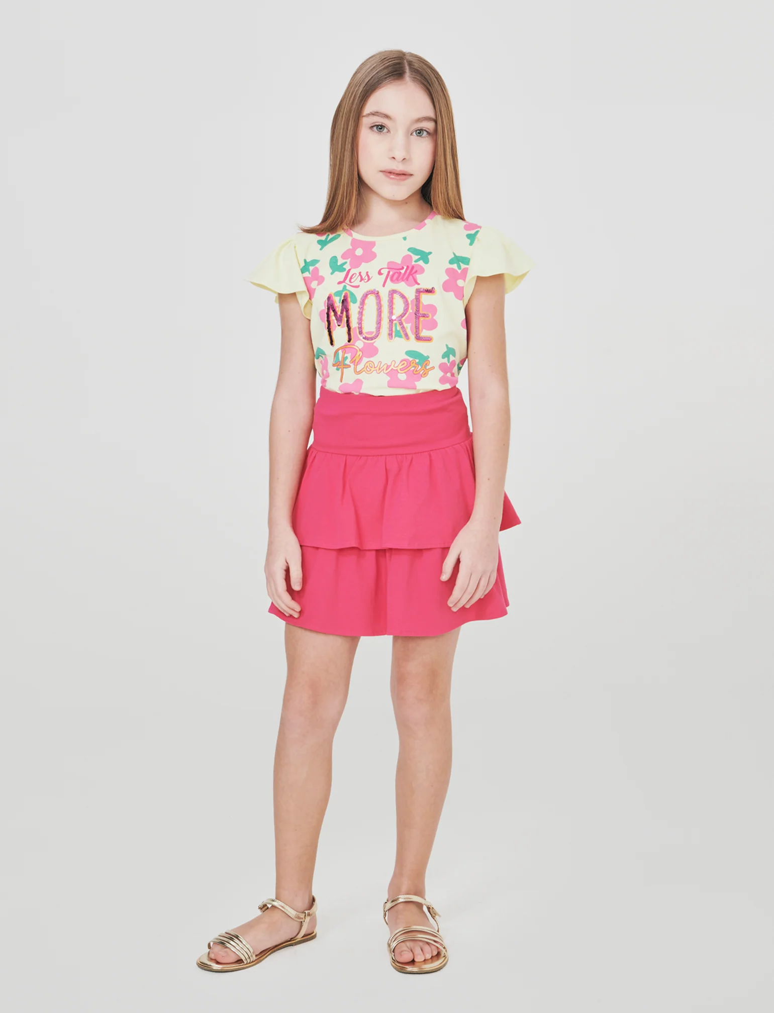Gonna da bambina in cotone con balze - Fuxia - Image 3
