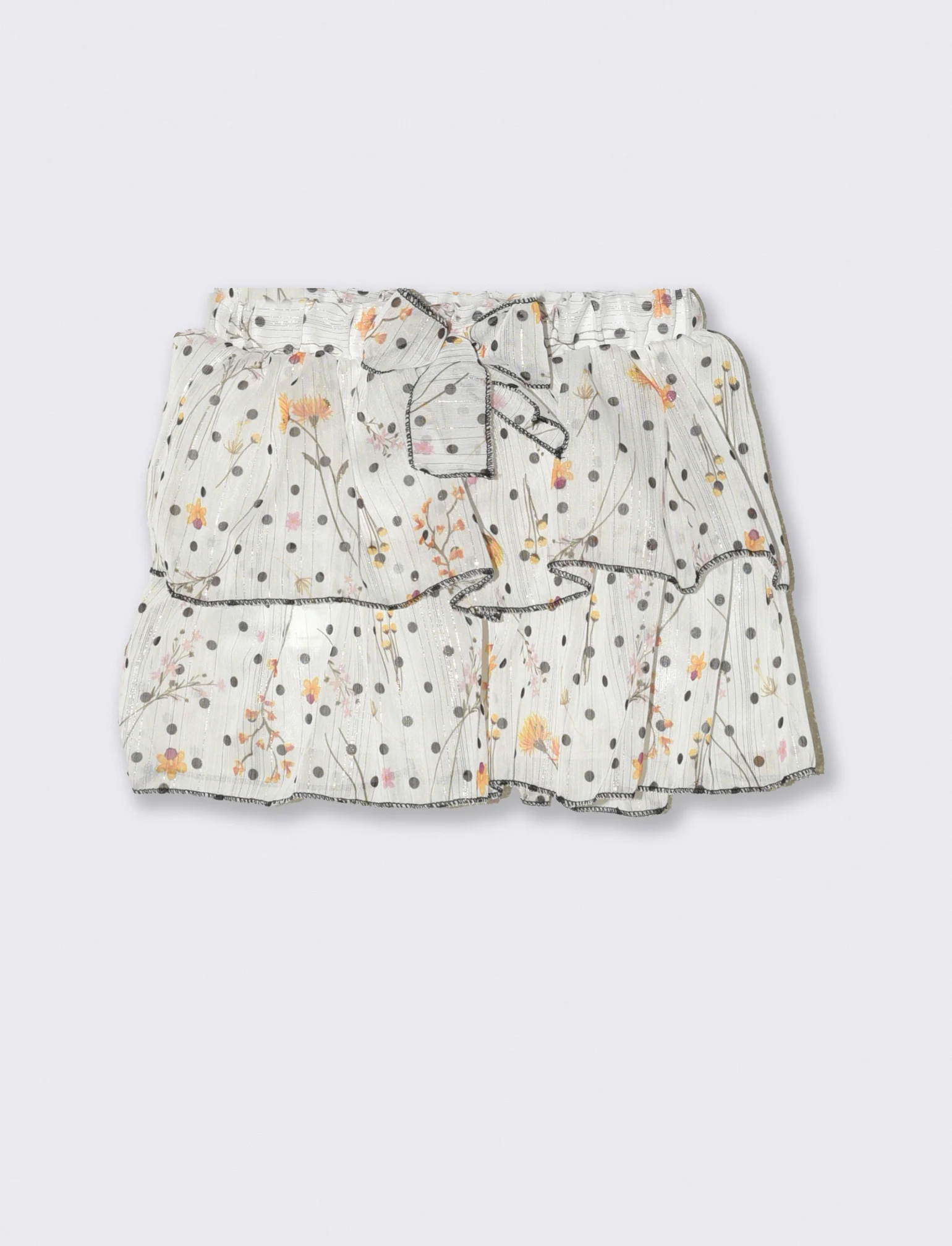 Gonna elegante da neonata in tessuto leggero stampato con motivo pois floreale. - Fantasia