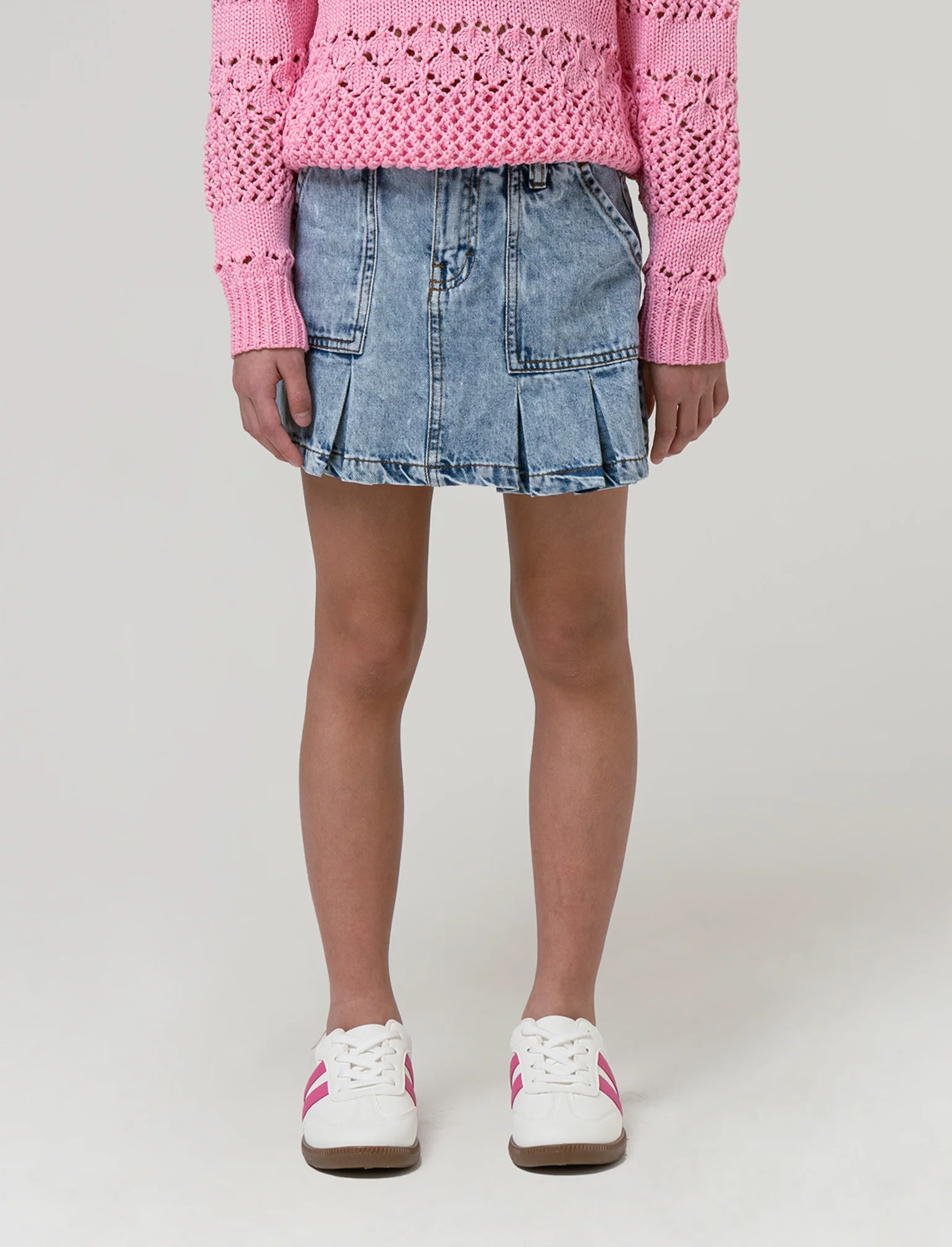 Gonna in denim con tasconi da bambina - Denim