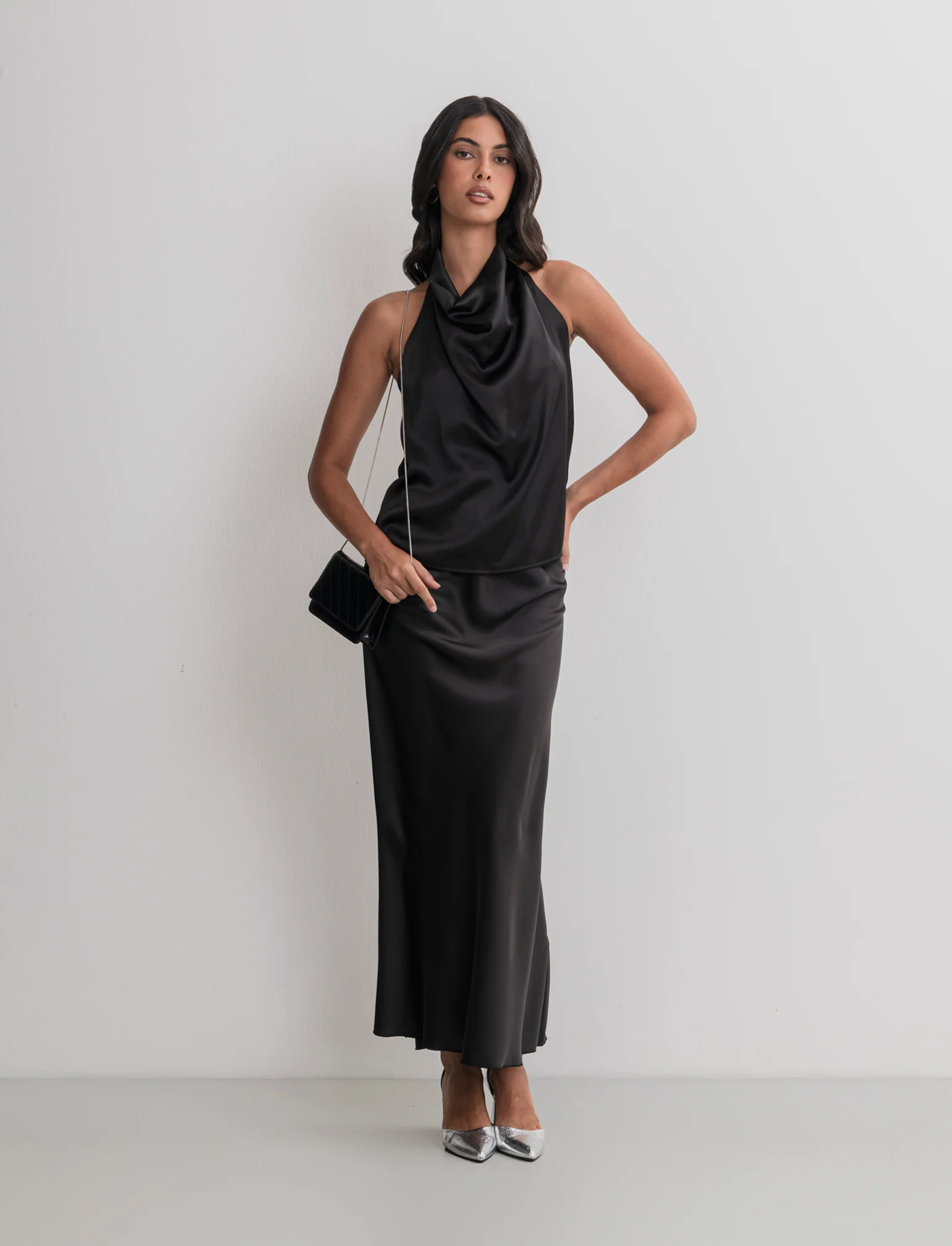 GONNA IN SATIN - Nero - Image 3