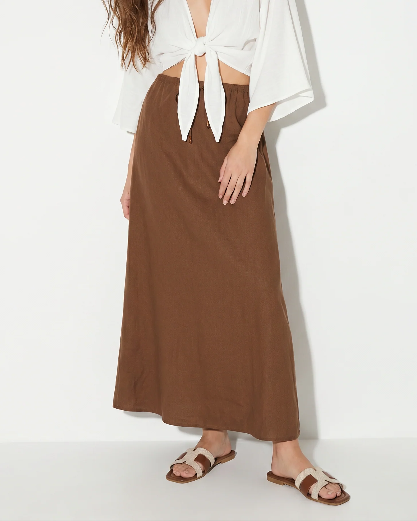 Gonna Longuette con Elastico e Coulisse - Marrone tabacco - Image 4