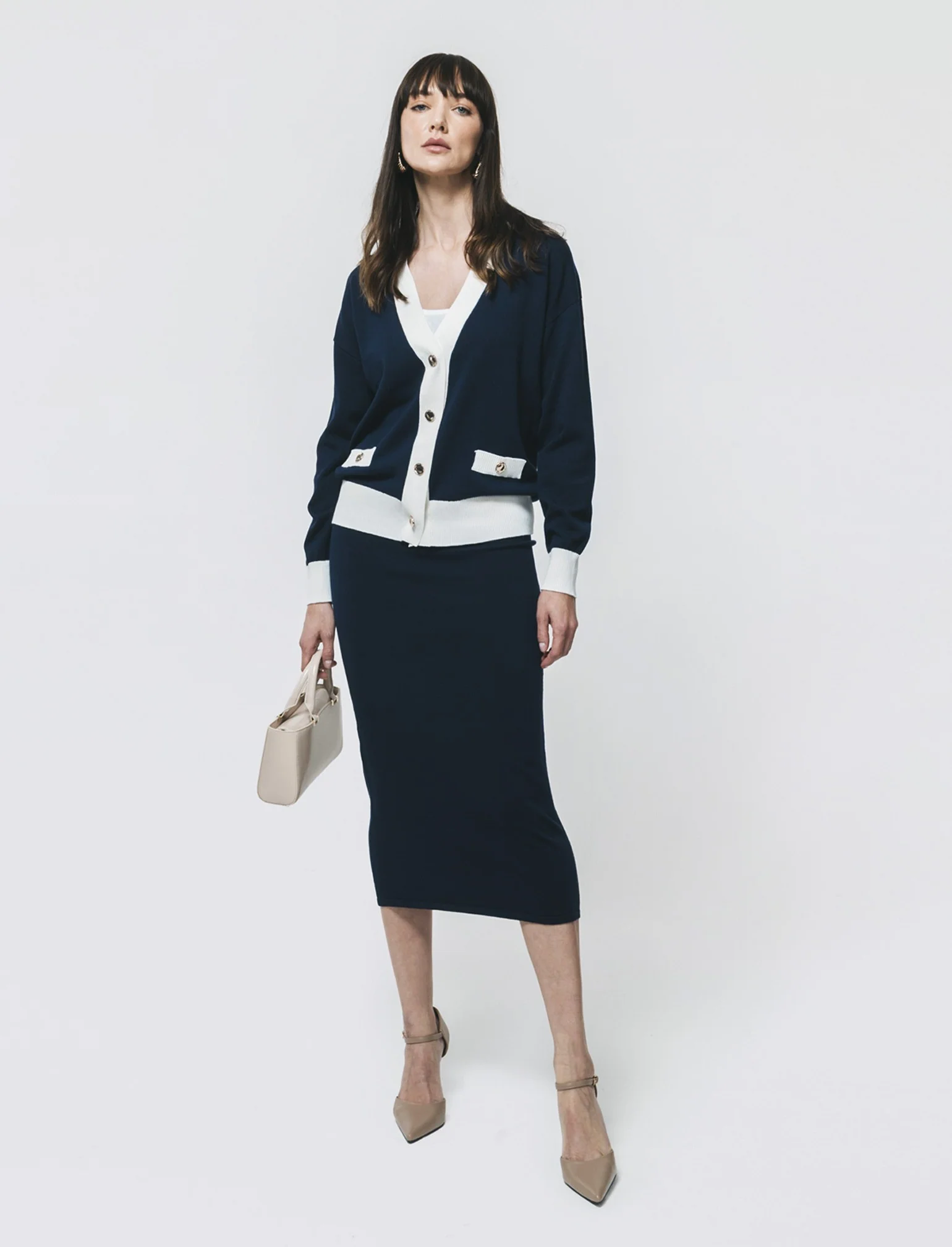 Gonna Longuette con Tasche e Bottoni - Blu