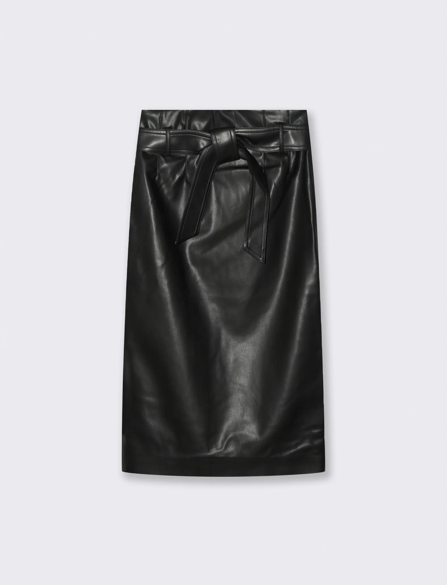 Gonna Longuette in Tessuto Effetto Pelle - Nero