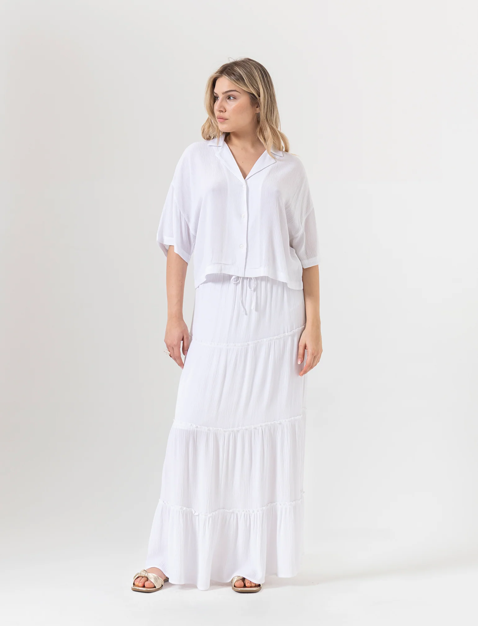Gonna lunga con coulisse da donna - Bianco - Image 3