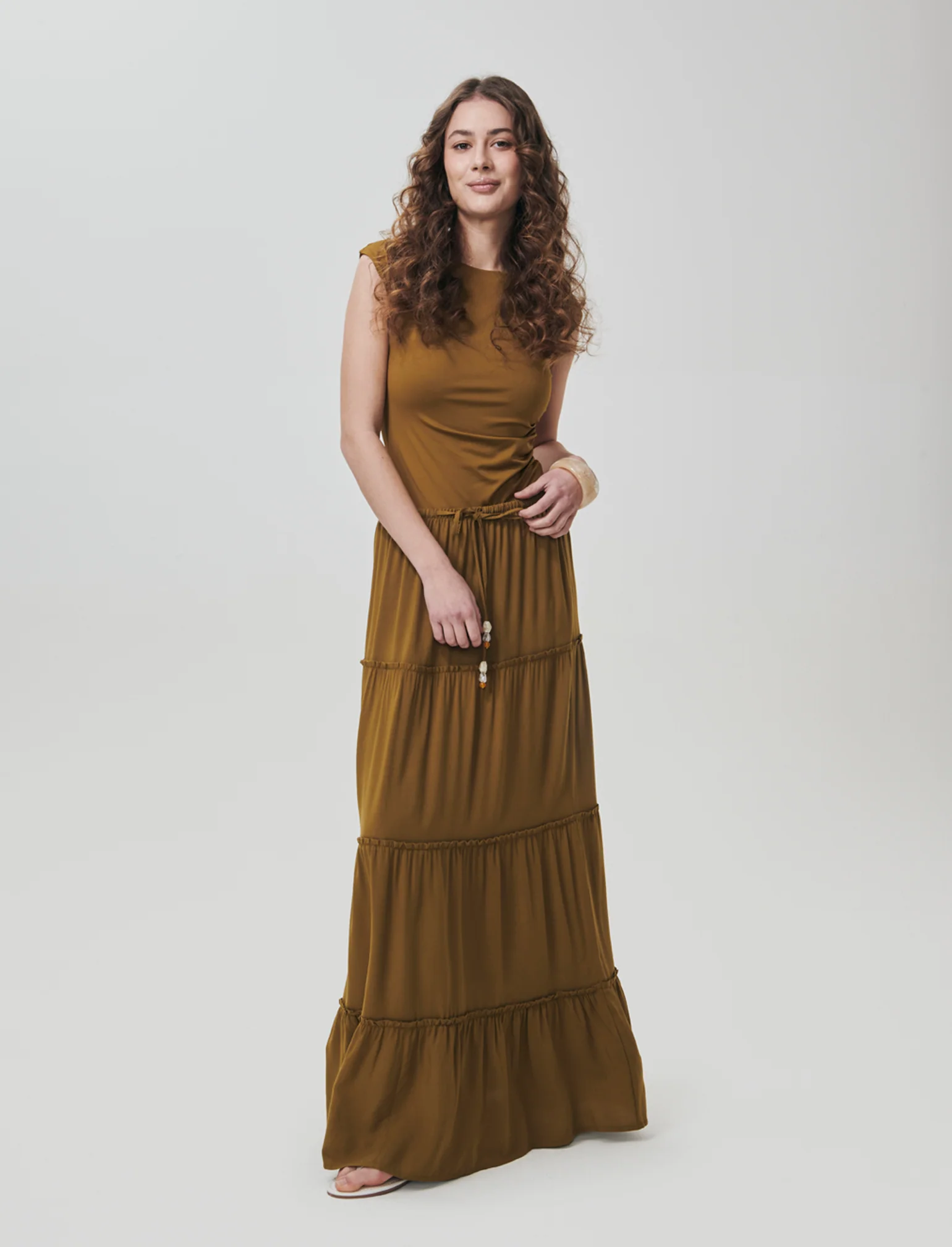 Gonna lunga con coulisse in vita - Verde oliva - Image 3