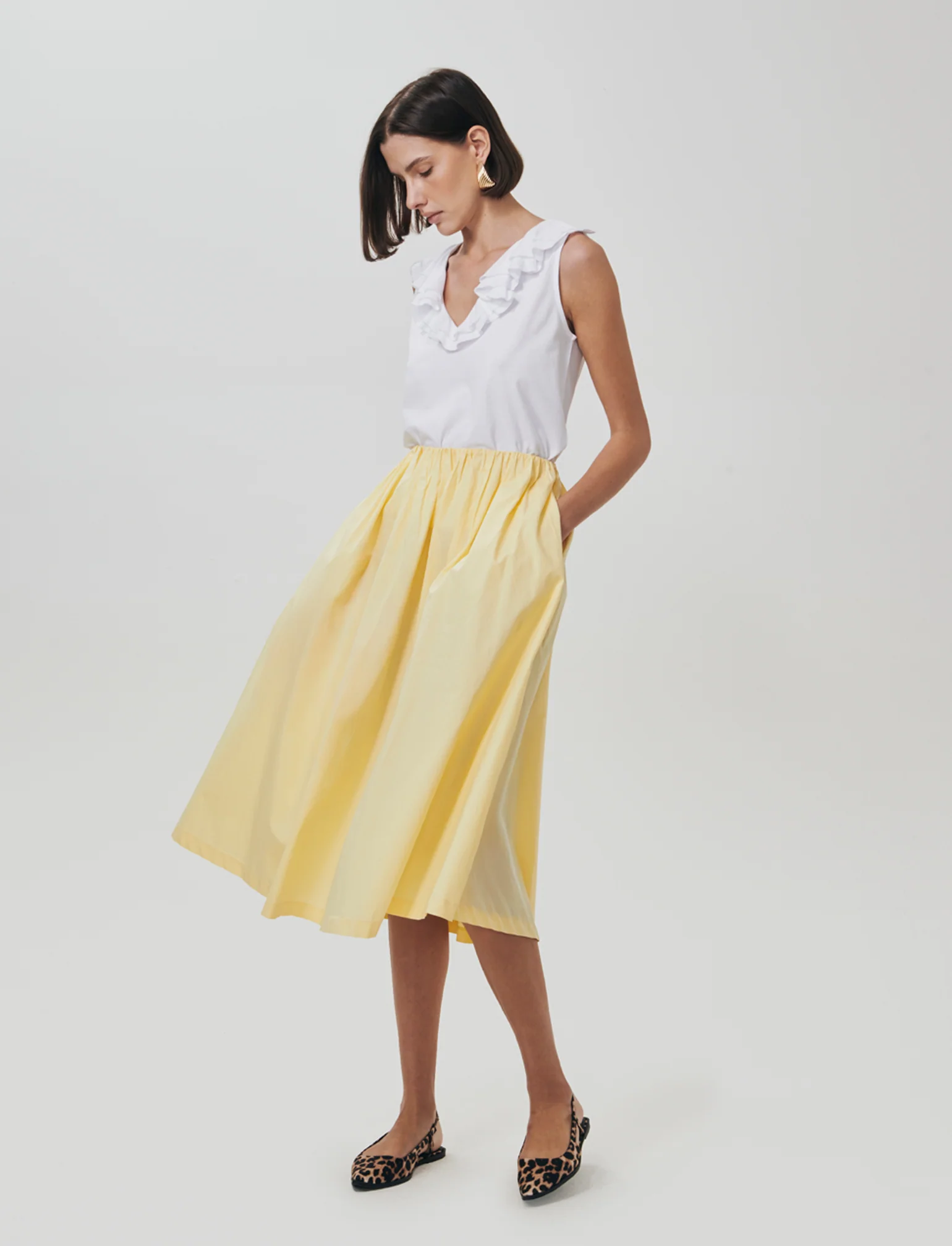 Gonna lunga con elastico e tasche fianchi - Giallo pastello
