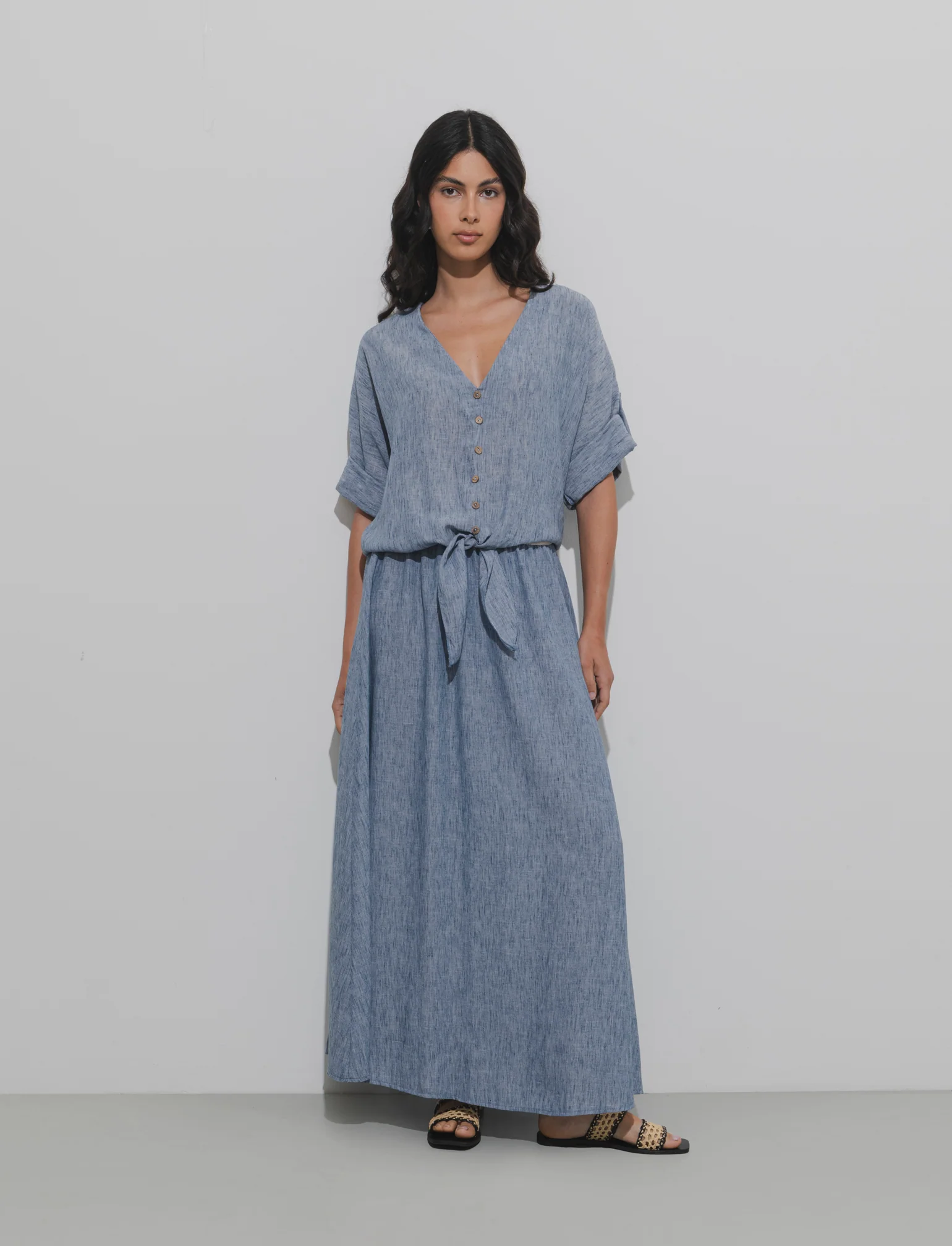 Gonna lunga con elastico in vita - Denim - Image 3