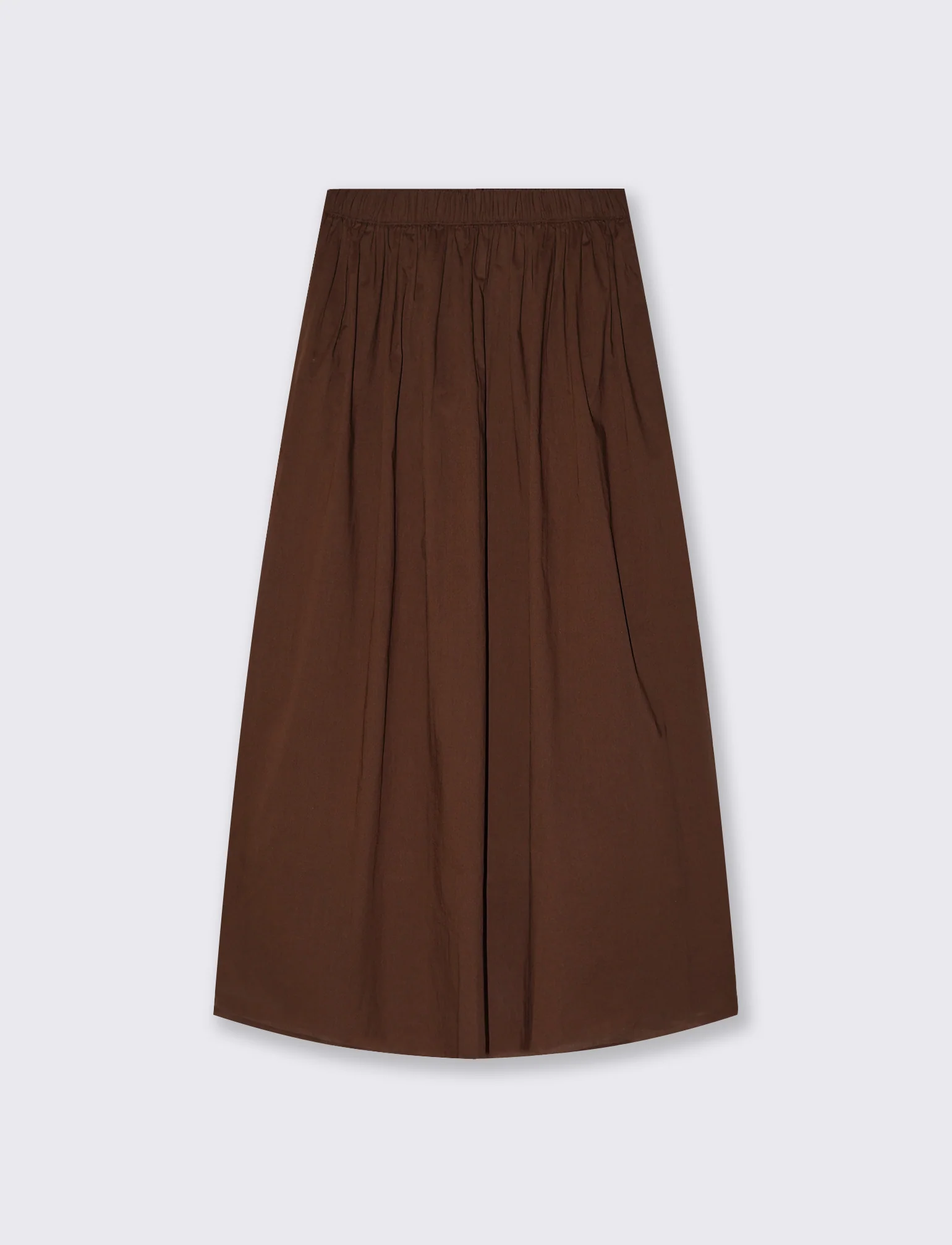 Gonna lunga in cotone con vita arricciata - Marrone cioccolato - Image 2