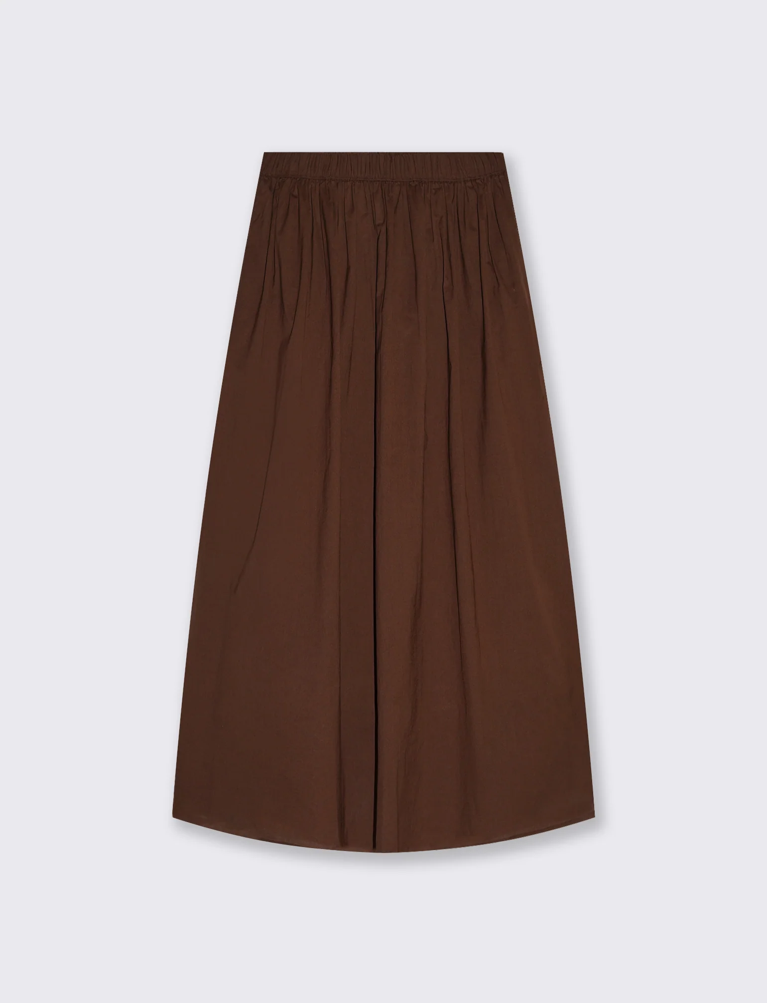 Gonna lunga in cotone con vita arricciata - Marrone cioccolato - Image 4