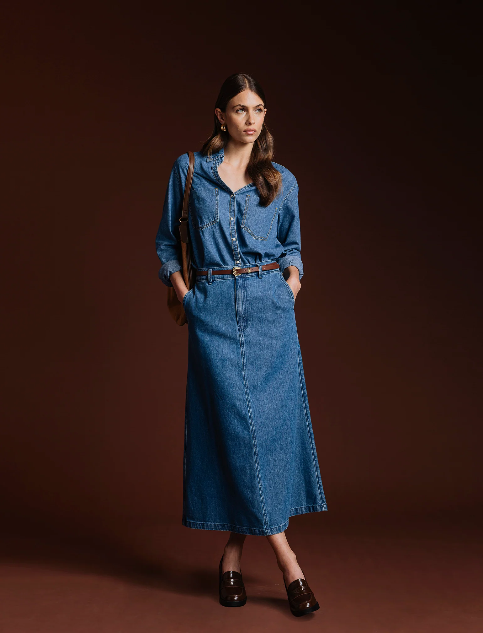 Gonna lunga in denim - Denim chiaro - Image 3