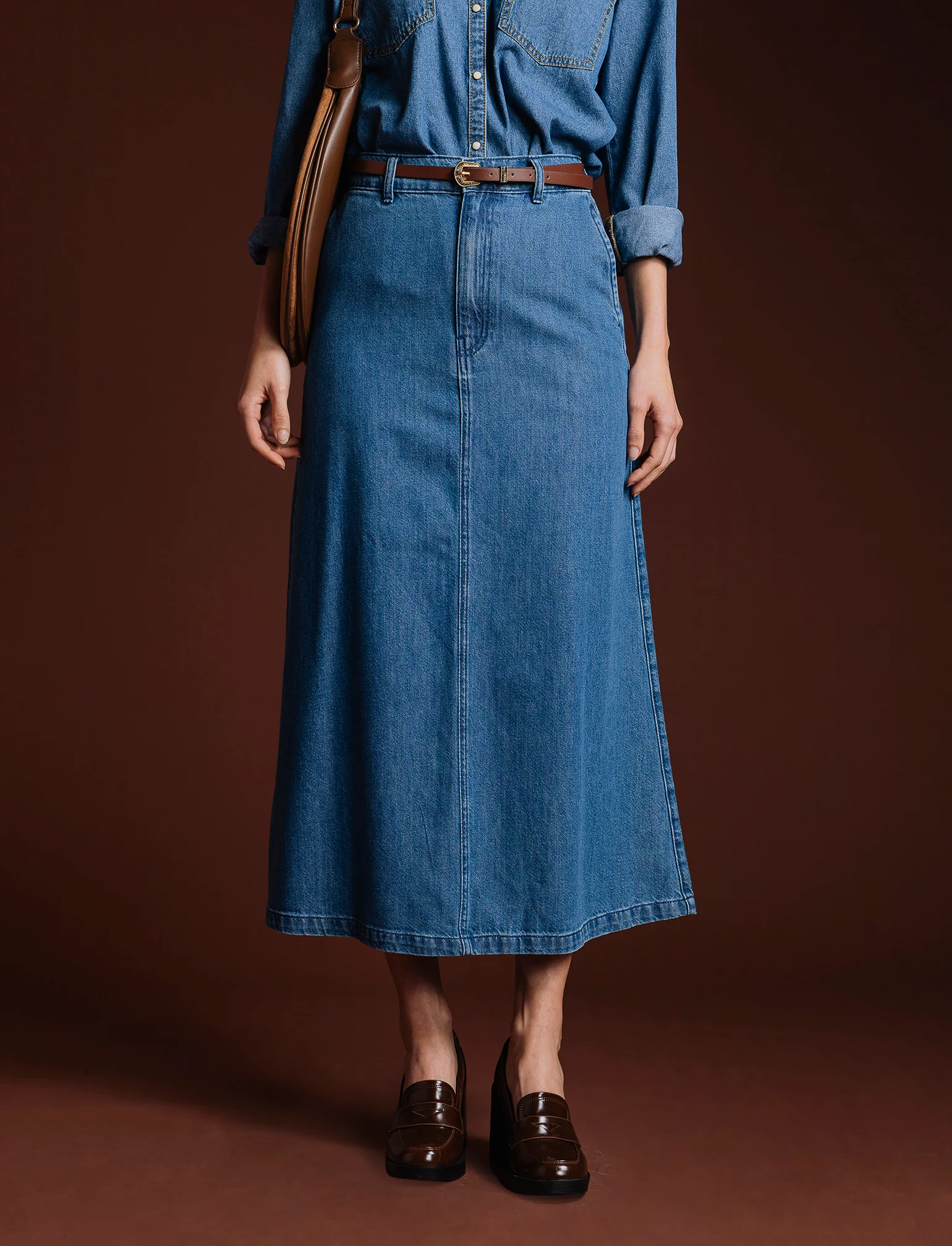 Gonna lunga in denim - Denim chiaro - Image 4