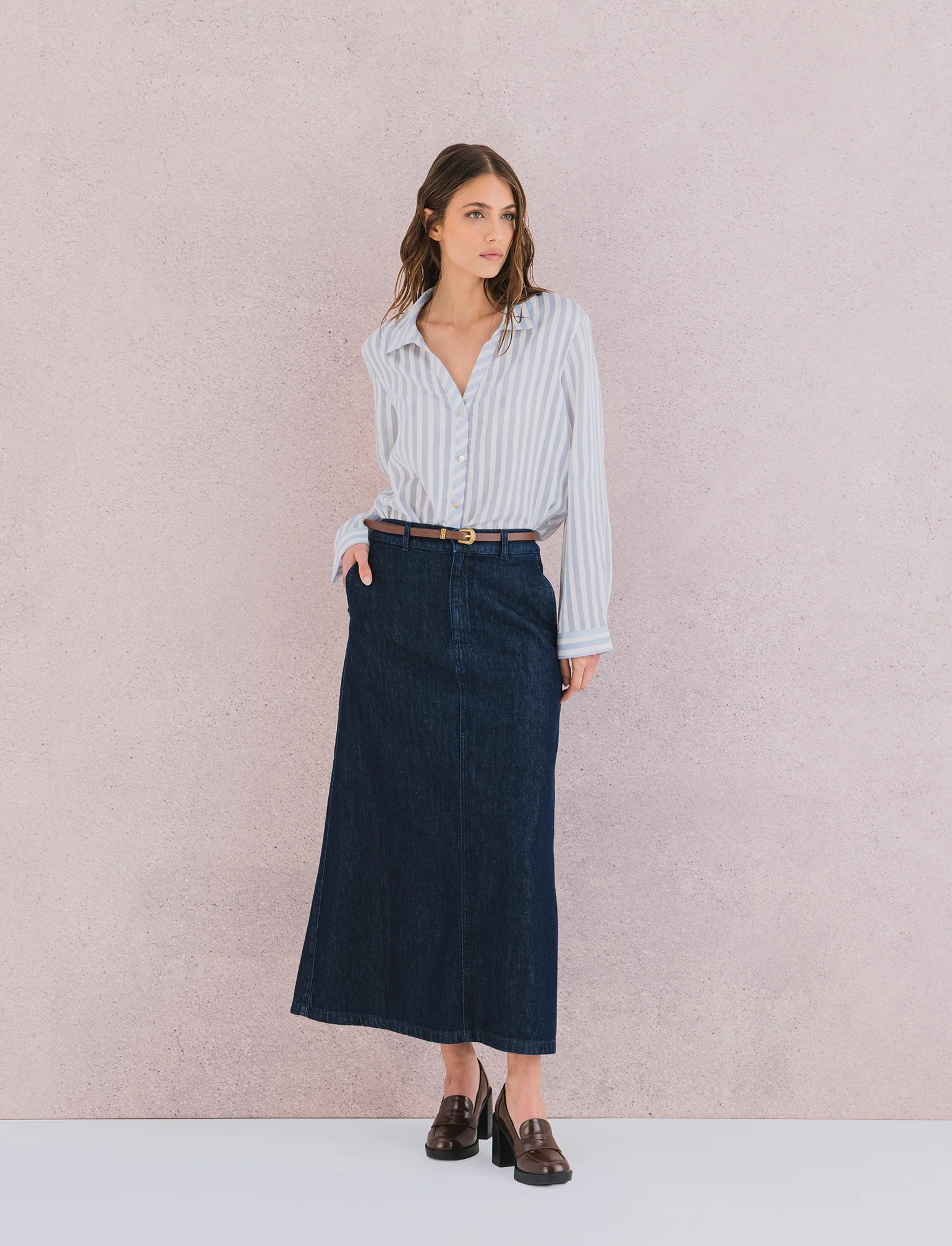 Gonna lunga in denim - DENIM SCURO - Image 3