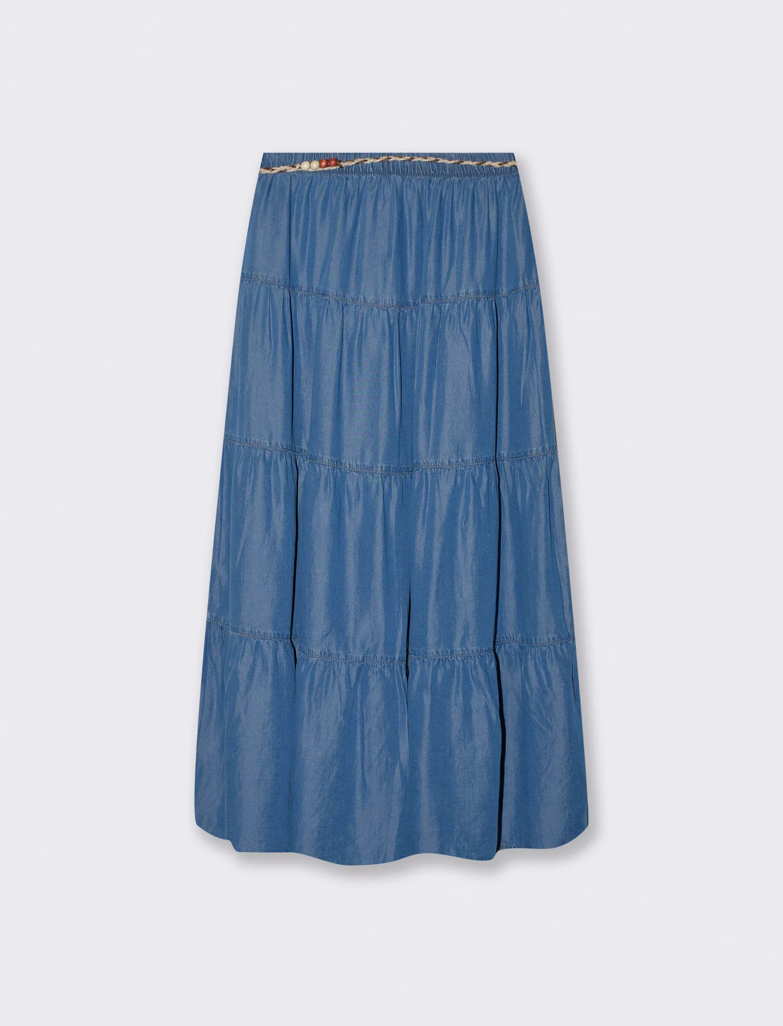 Gonna lunga in lyocell con cintura - DENIM SCURO - Image 2