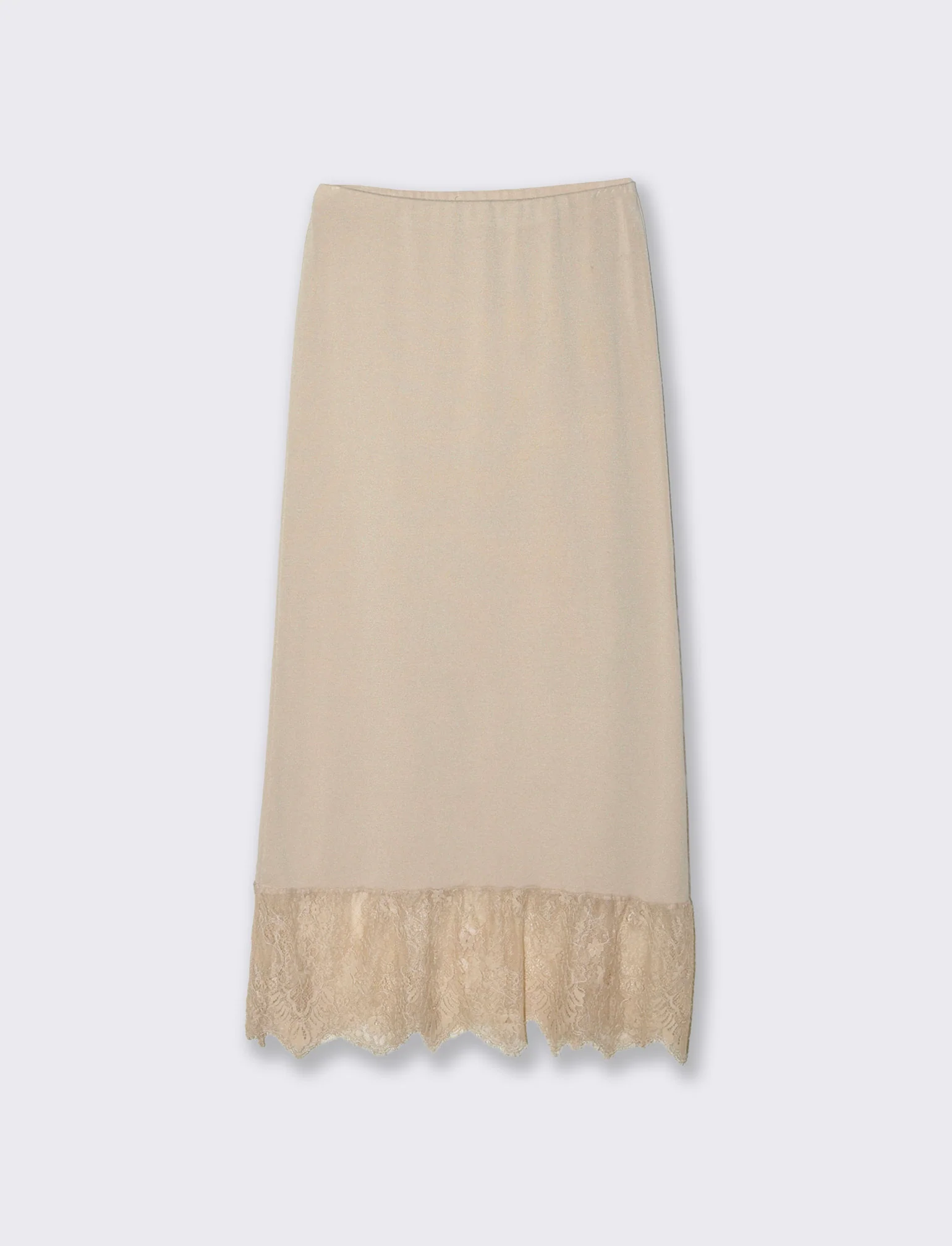 Gonna lunga in maglia con pizzo al fondo - Bianco panna