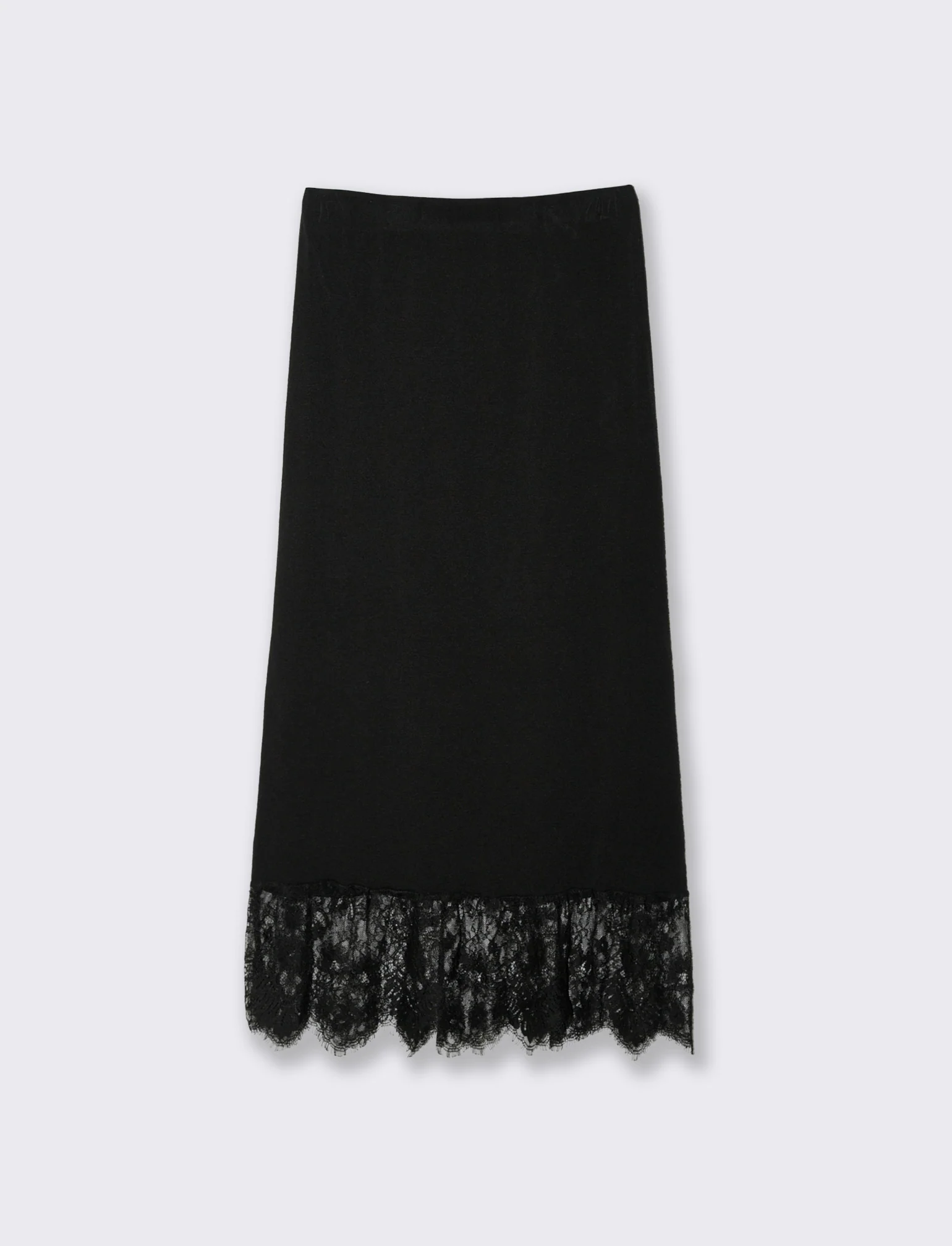 Gonna lunga in maglia con pizzo al fondo - Nero