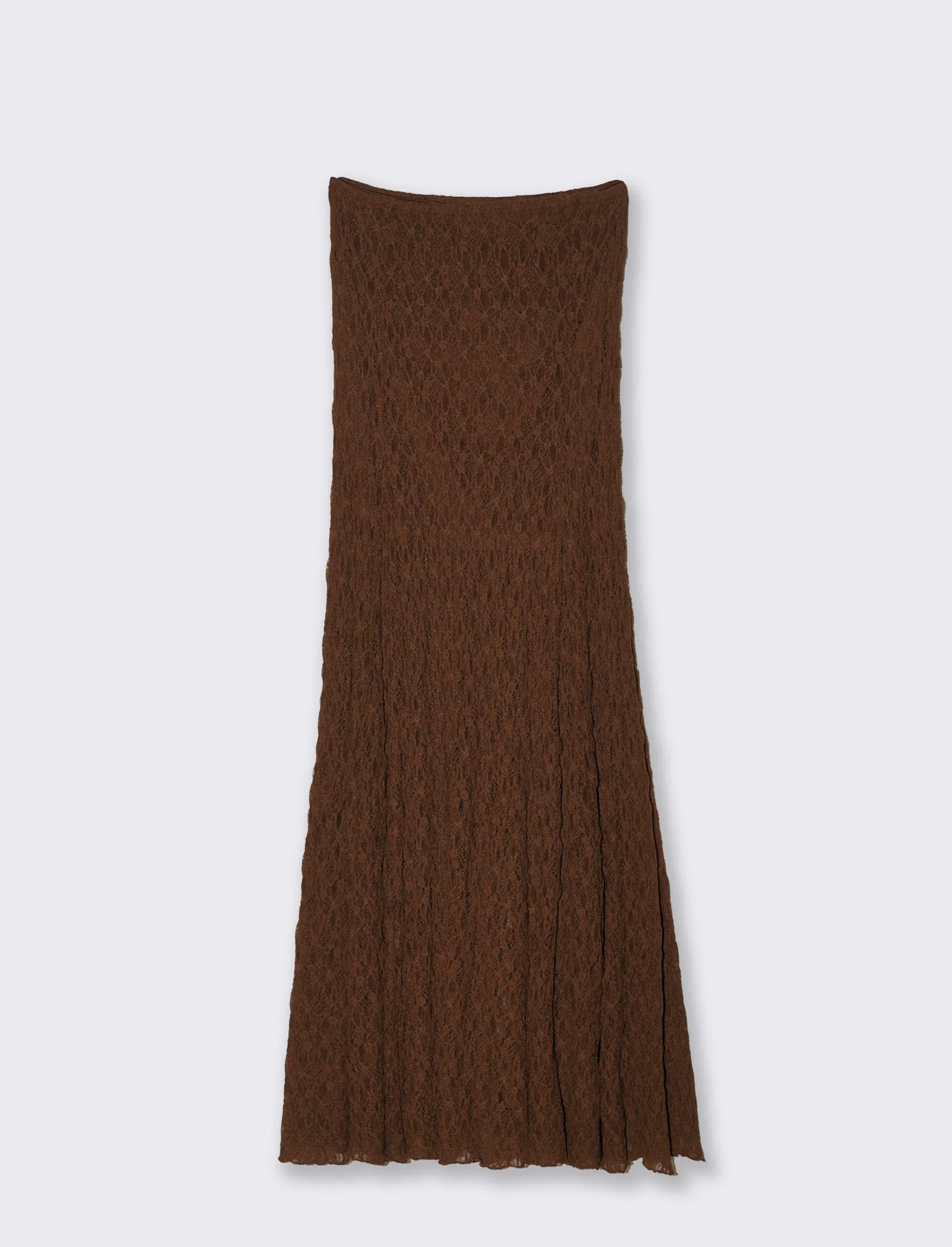 Gonna lunga in pizzo con elastico vita - Marrone cioccolato - Image 2