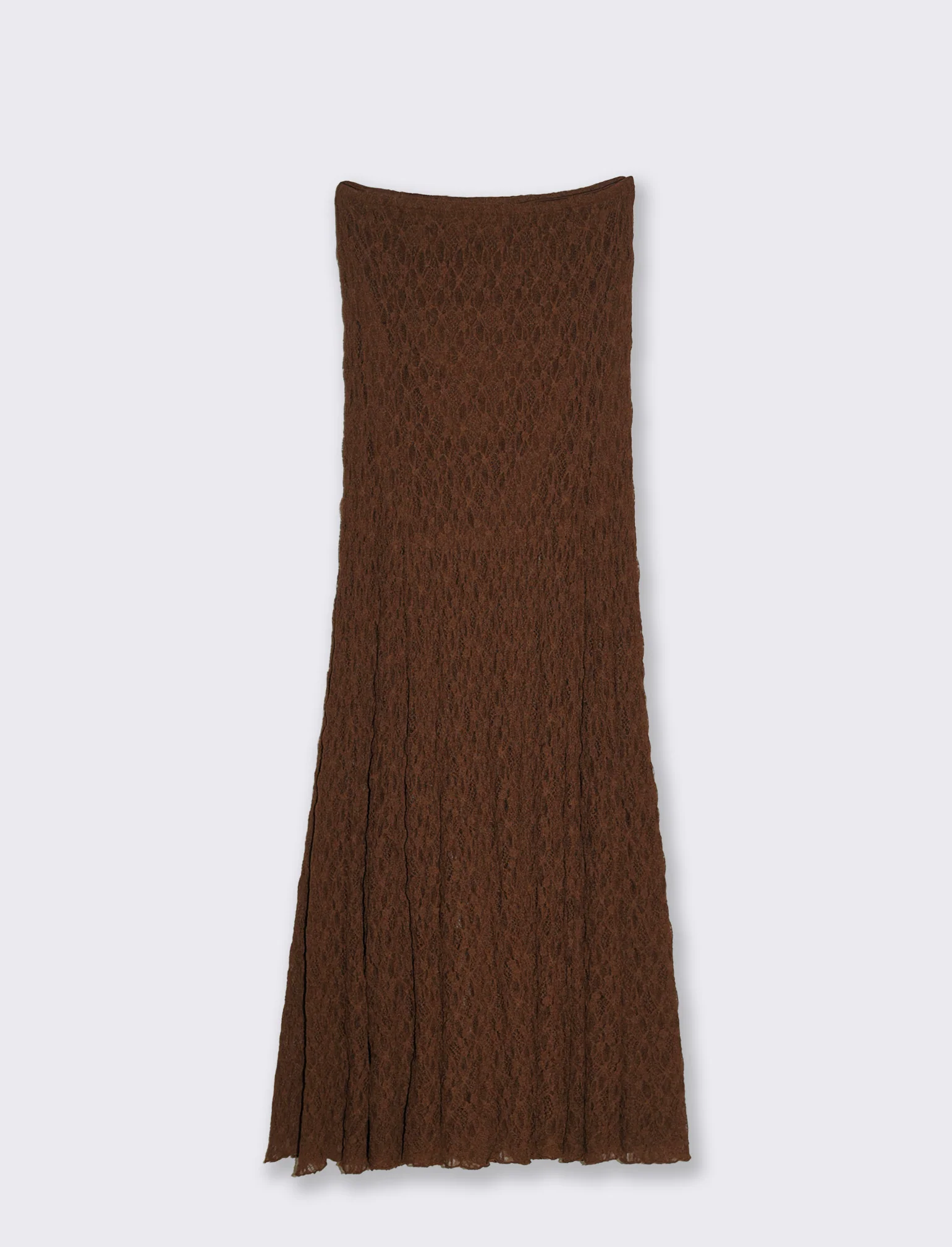 Gonna lunga in pizzo con elastico vita - Marrone cioccolato - Image 4