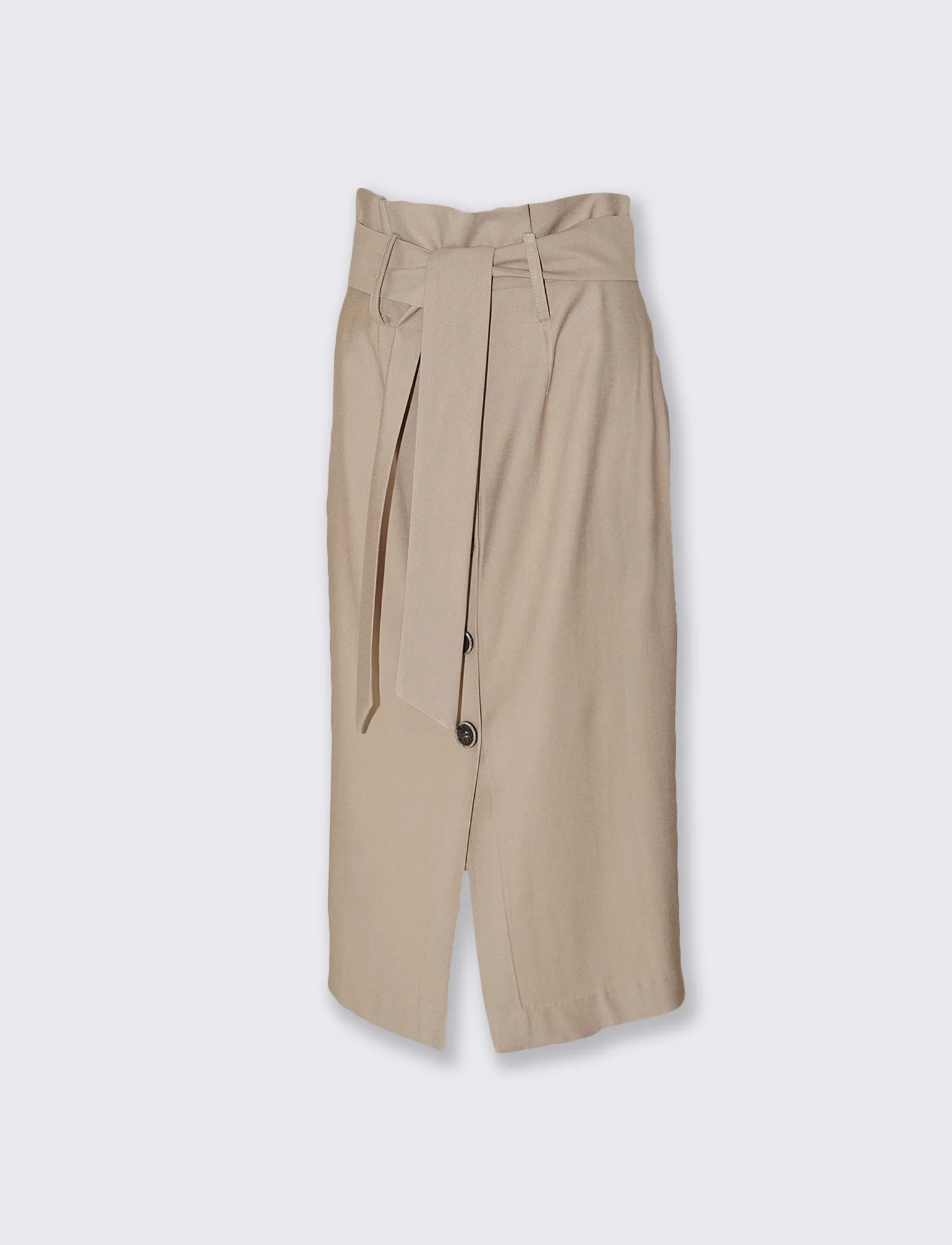 Gonna midi con bottoni e cintura vita - Beige - Image 5