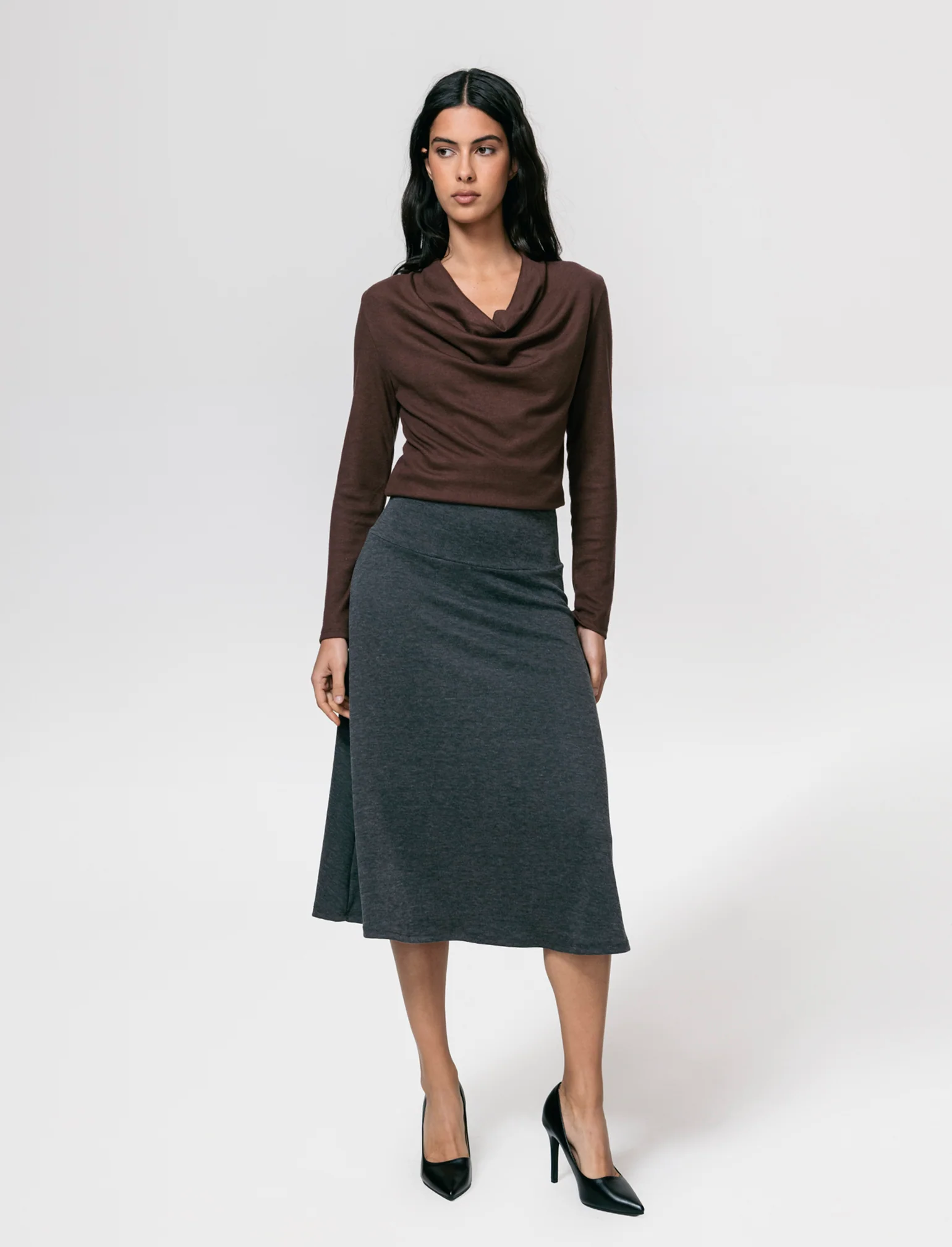 Gonna midi in maglia - Grigio mel. - Image 3