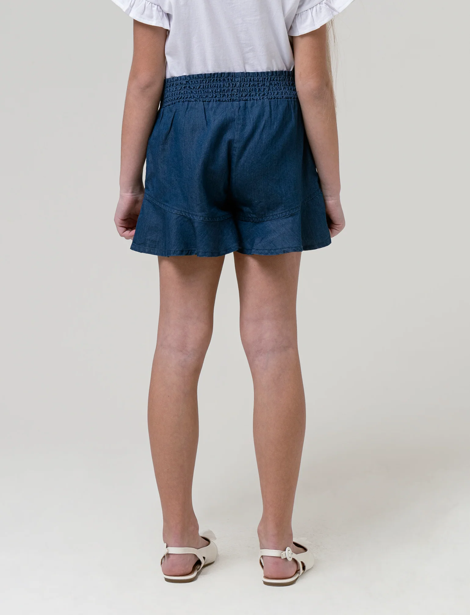 Gonna pantalone in chambray da bambina - DENIM SCURO - Image 2