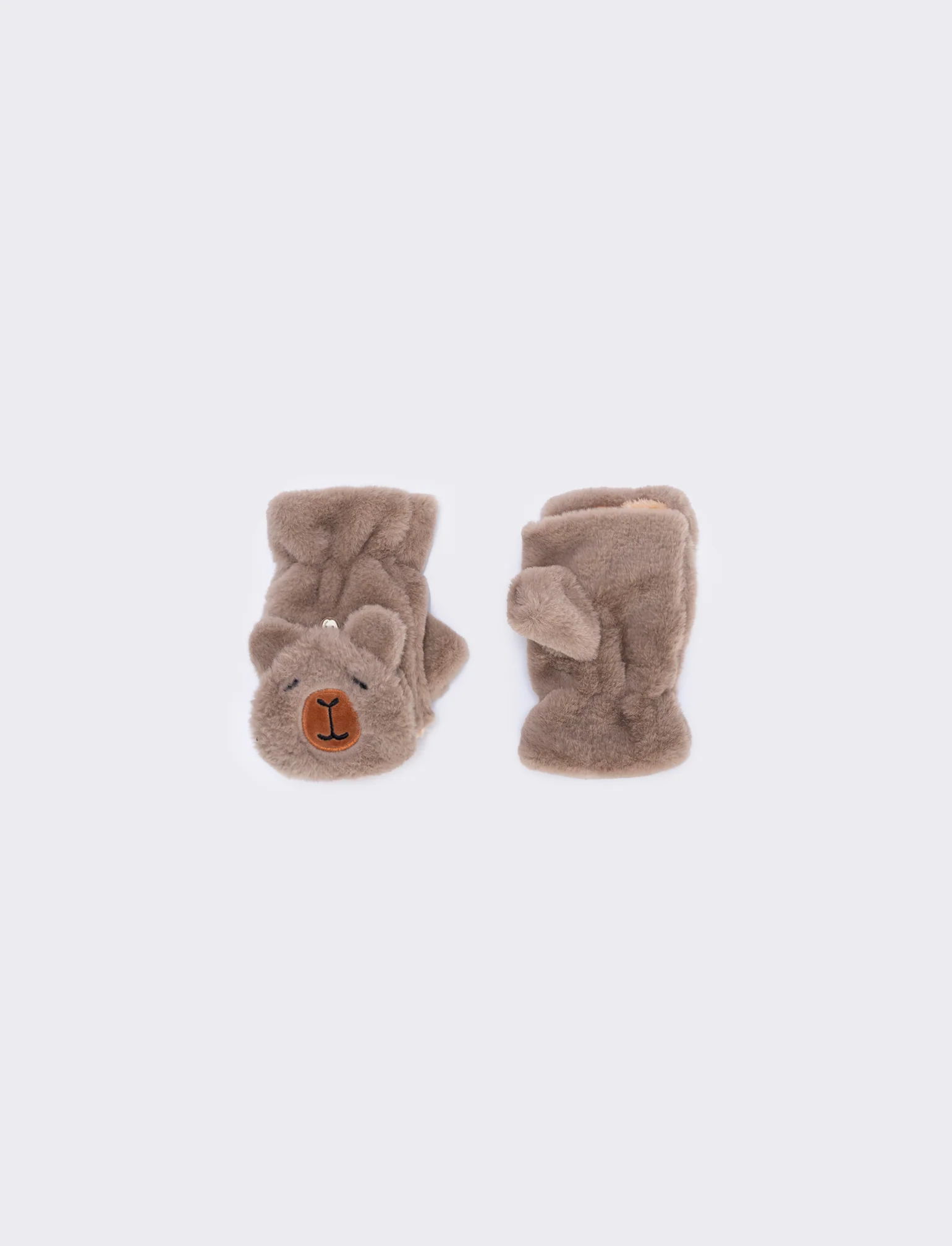 Guanti bambina animalier in finta pelliccia - Beige - Image 2