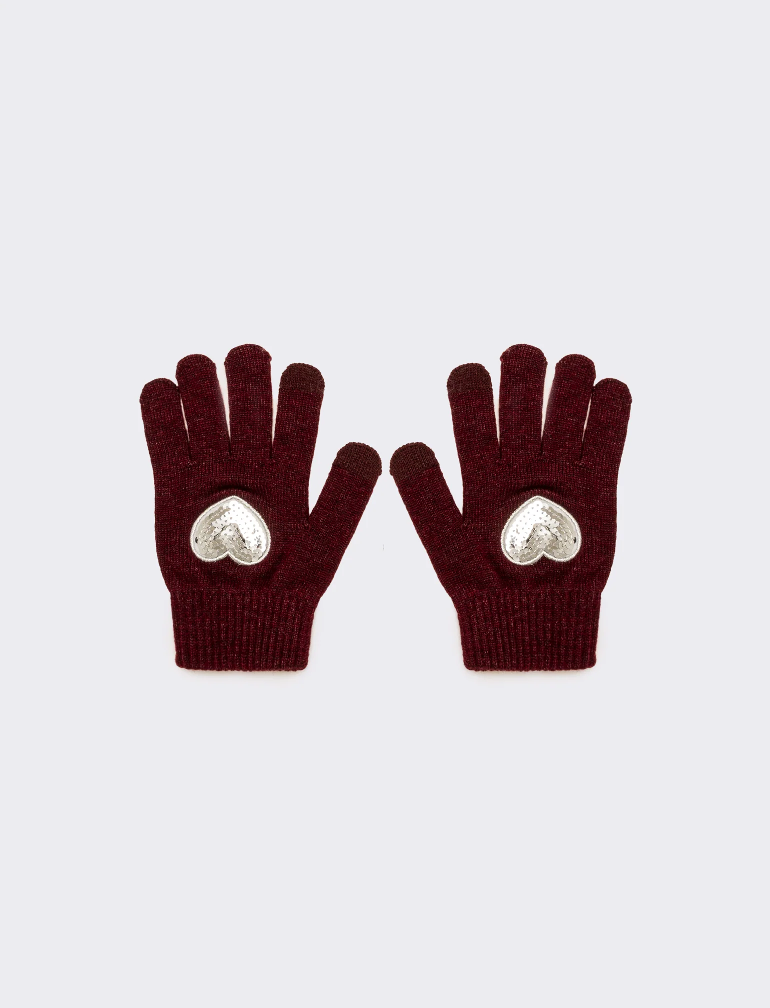 Guanti bambina con cuore paillettes - Bordeaux