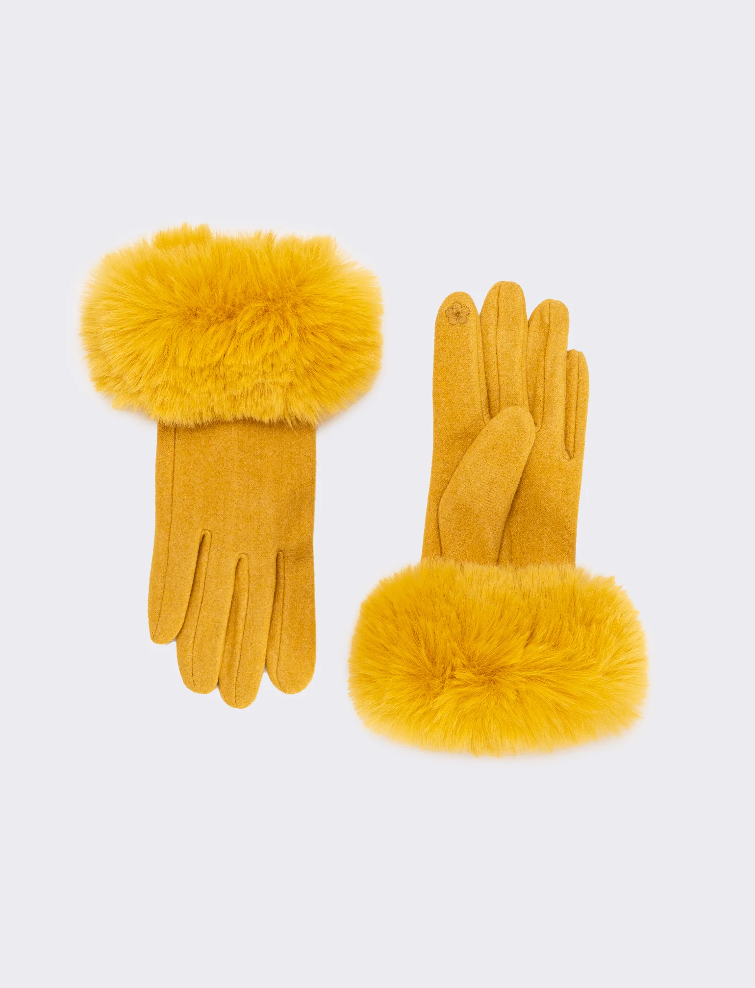 Guanti con polsino in pelliccia sintetica - Giallo - Image 2