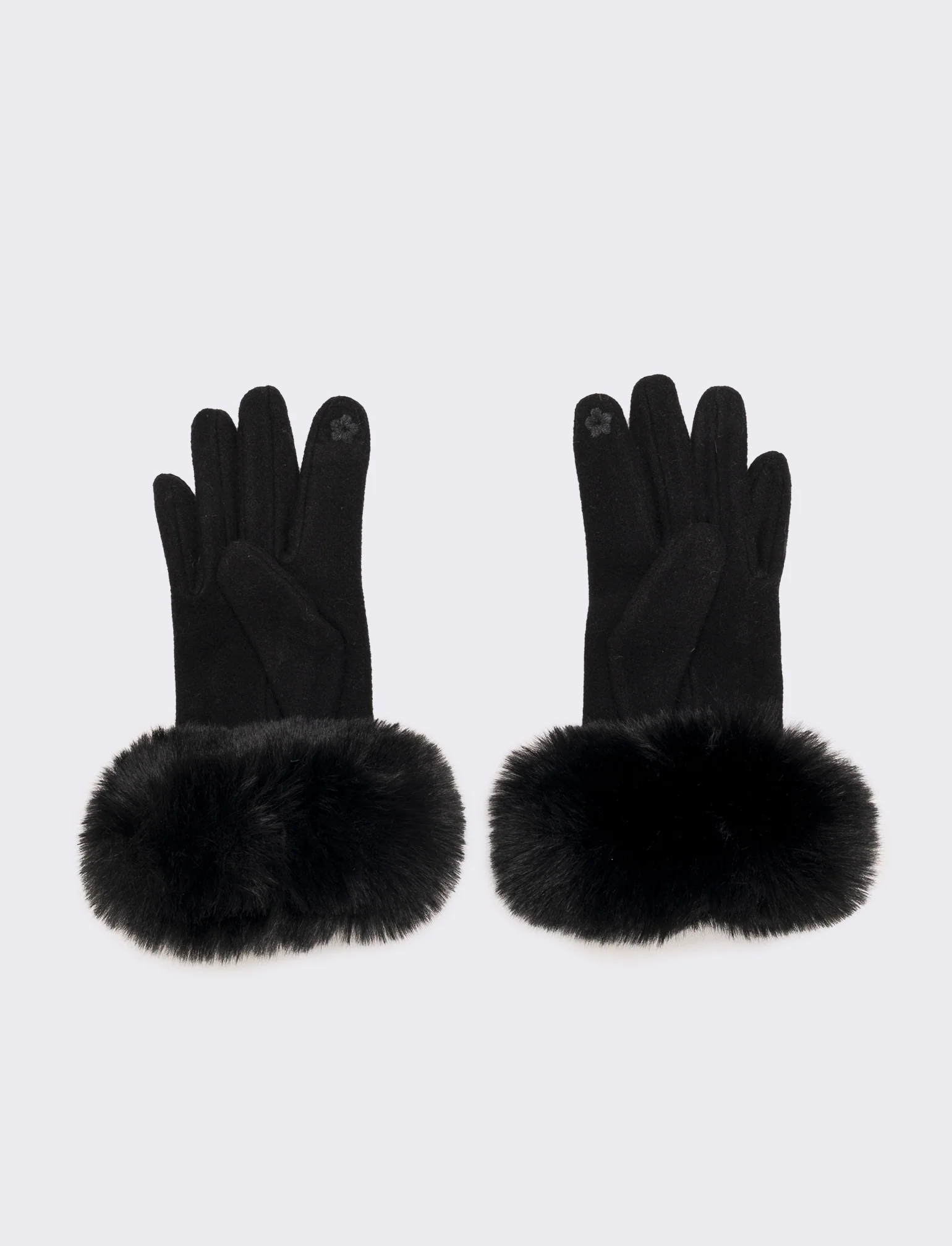 Guanti con polsino in pelliccia sintetica - Nero