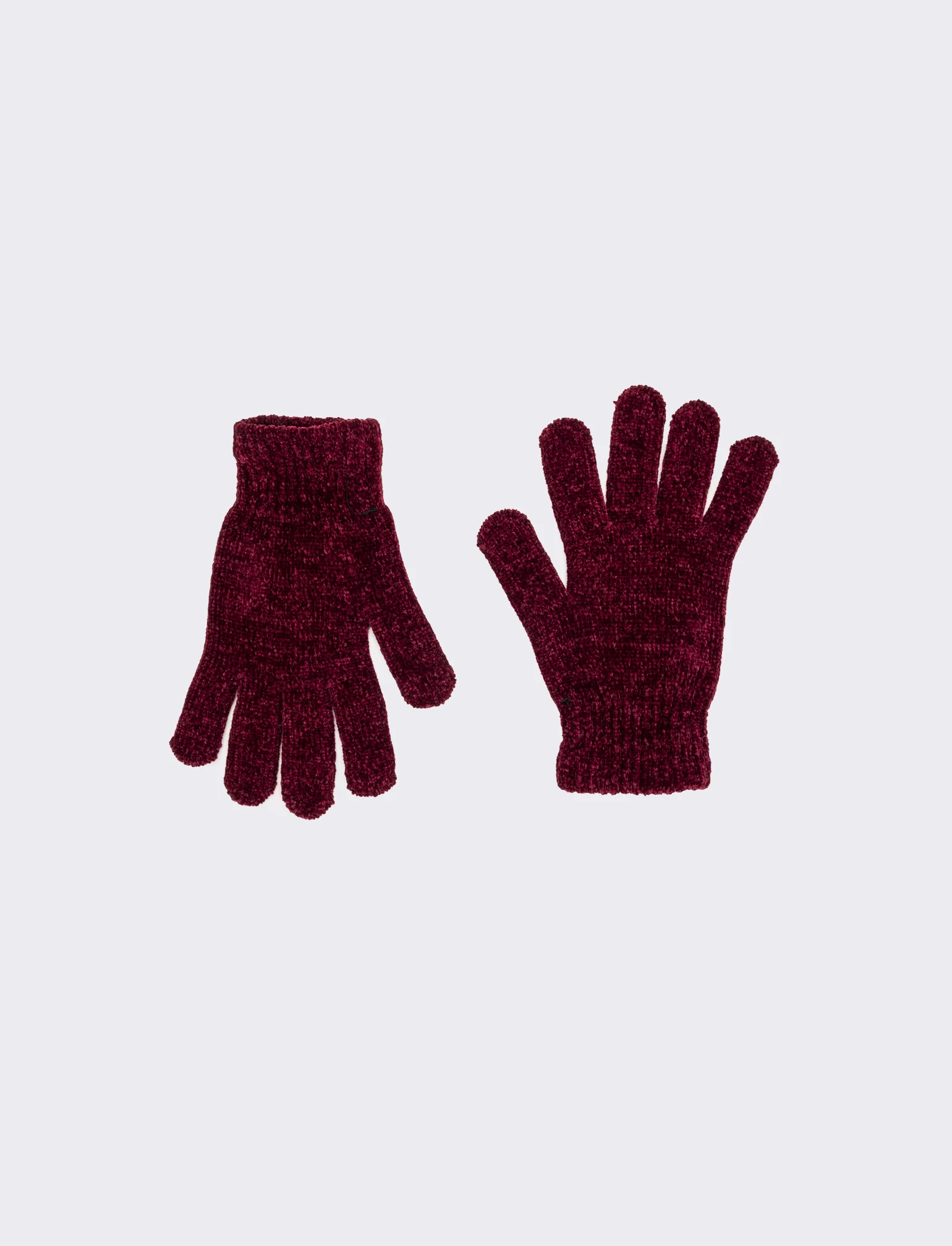 Guanti donna in ciniglia con touch - Bordeaux - Image 2
