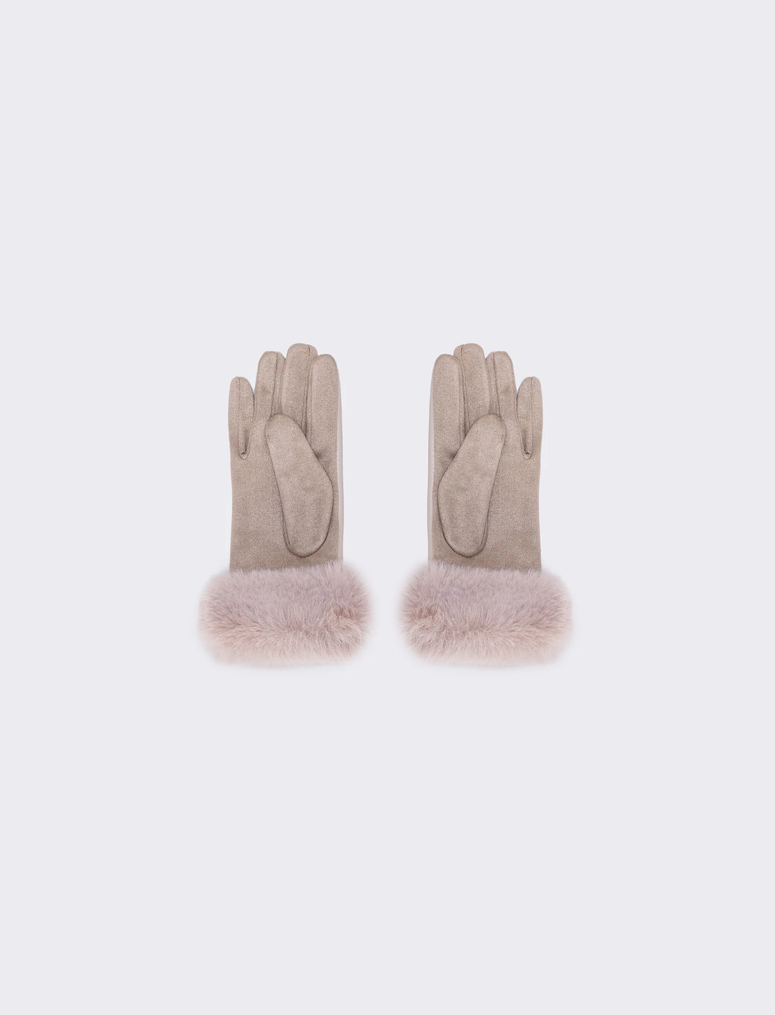 Guanti effetto pelle con pelliccia - Beige